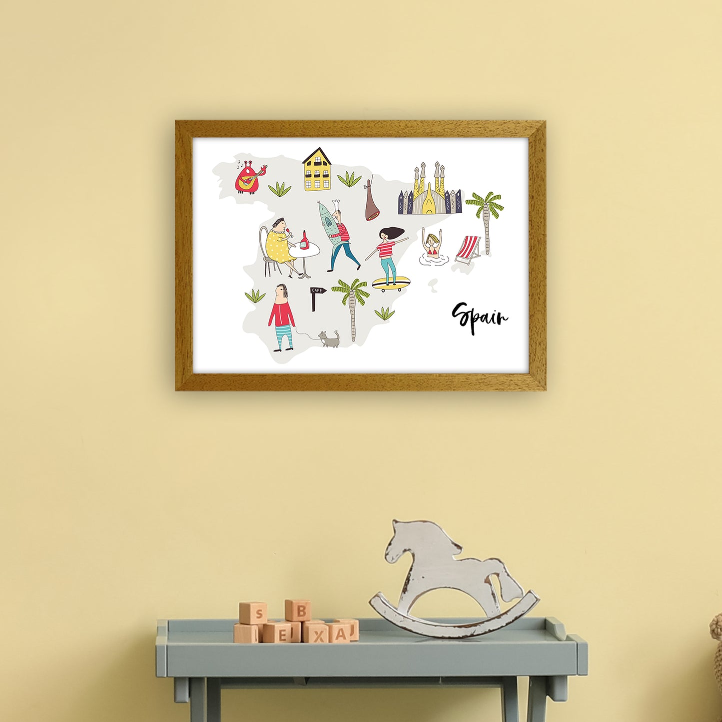 Spain Map Art Print by Pixy Paper A3 Print Only
