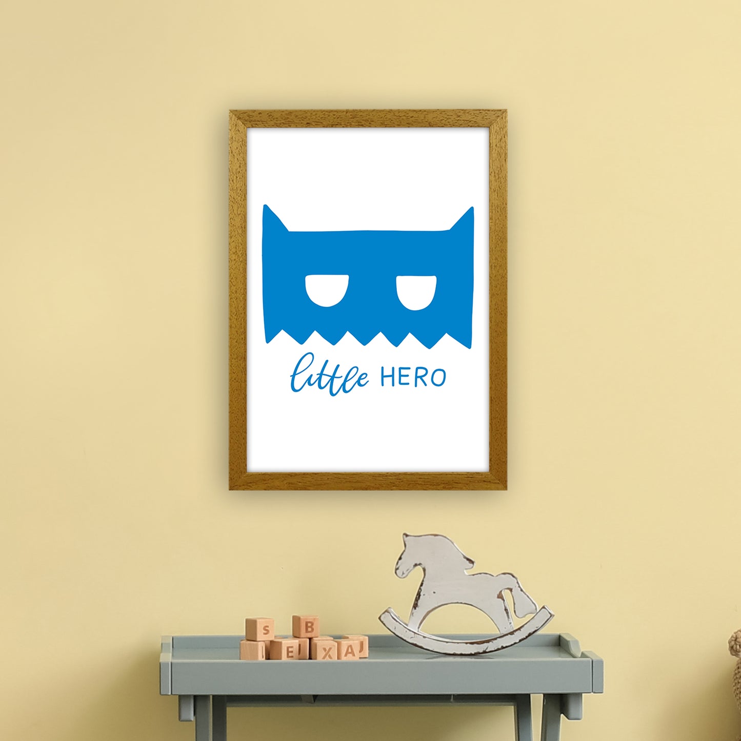 Little Hero Mask Blue Super Scandi Art Print by Pixy Paper A3 Print Only