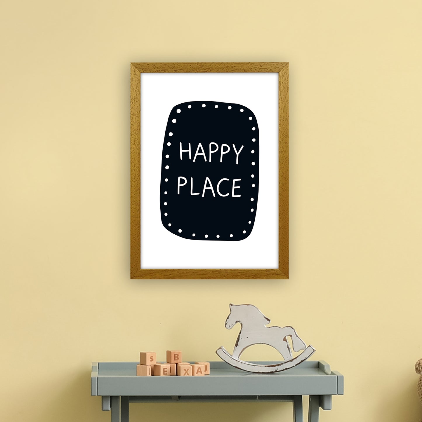 Happy Place Super Scandi Black Art Print by Pixy Paper A3 Print Only