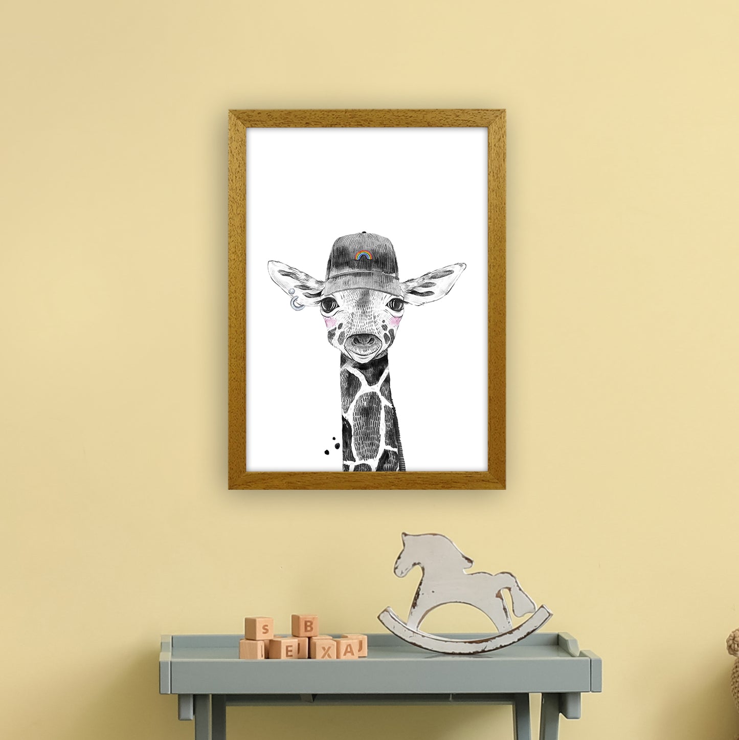 Safari Babies Giraffe With Hat Art Print by Pixy Paper A3 Print Only