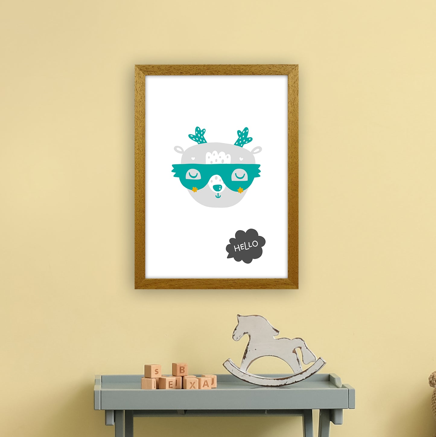 Hello Animal Teal Super Scandi Art Print by Pixy Paper A3 Print Only
