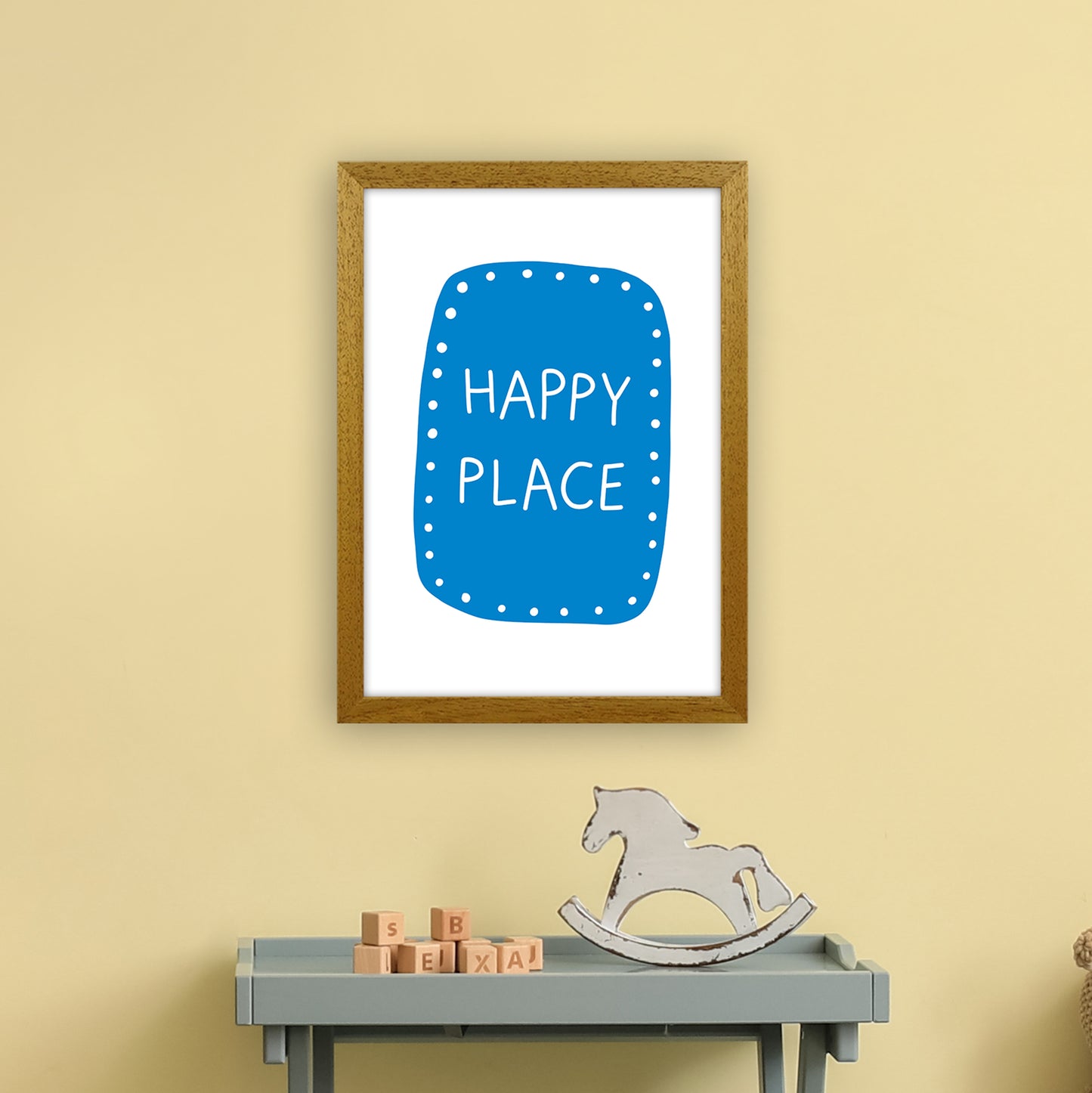 Happy Place Blue Super Scandi Art Print by Pixy Paper A3 Print Only
