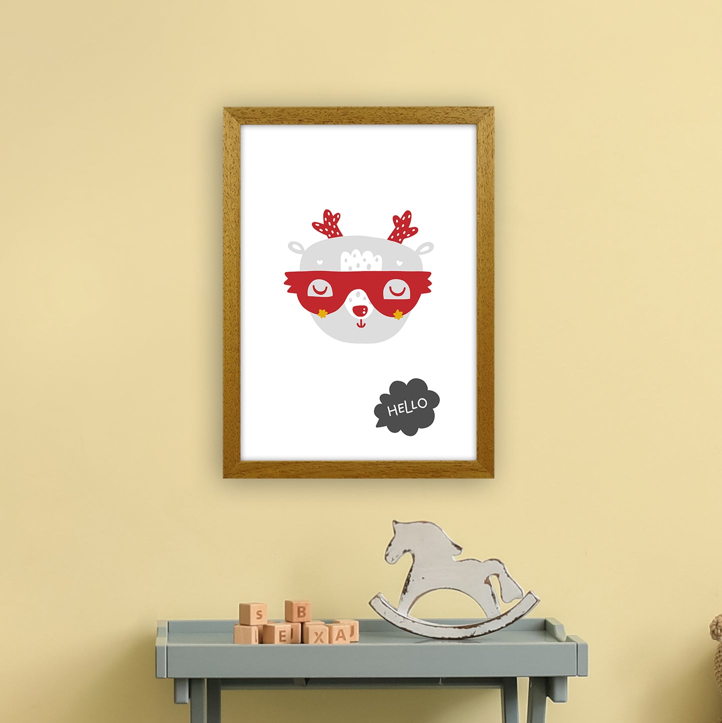 Hello Animal Red Super Scandi Art Print by Pixy Paper A3 Print Only