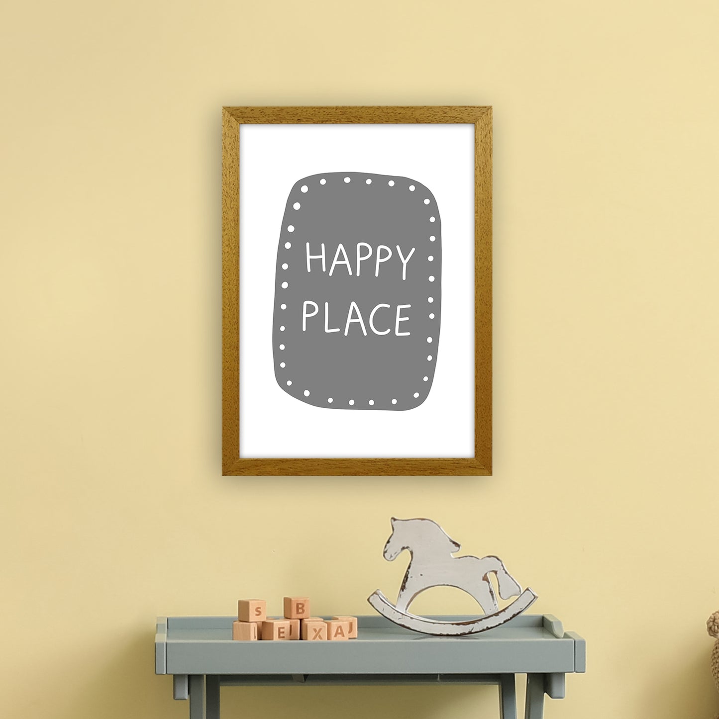 Happy Place Super Scandi Grey Art Print by Pixy Paper A3 Print Only