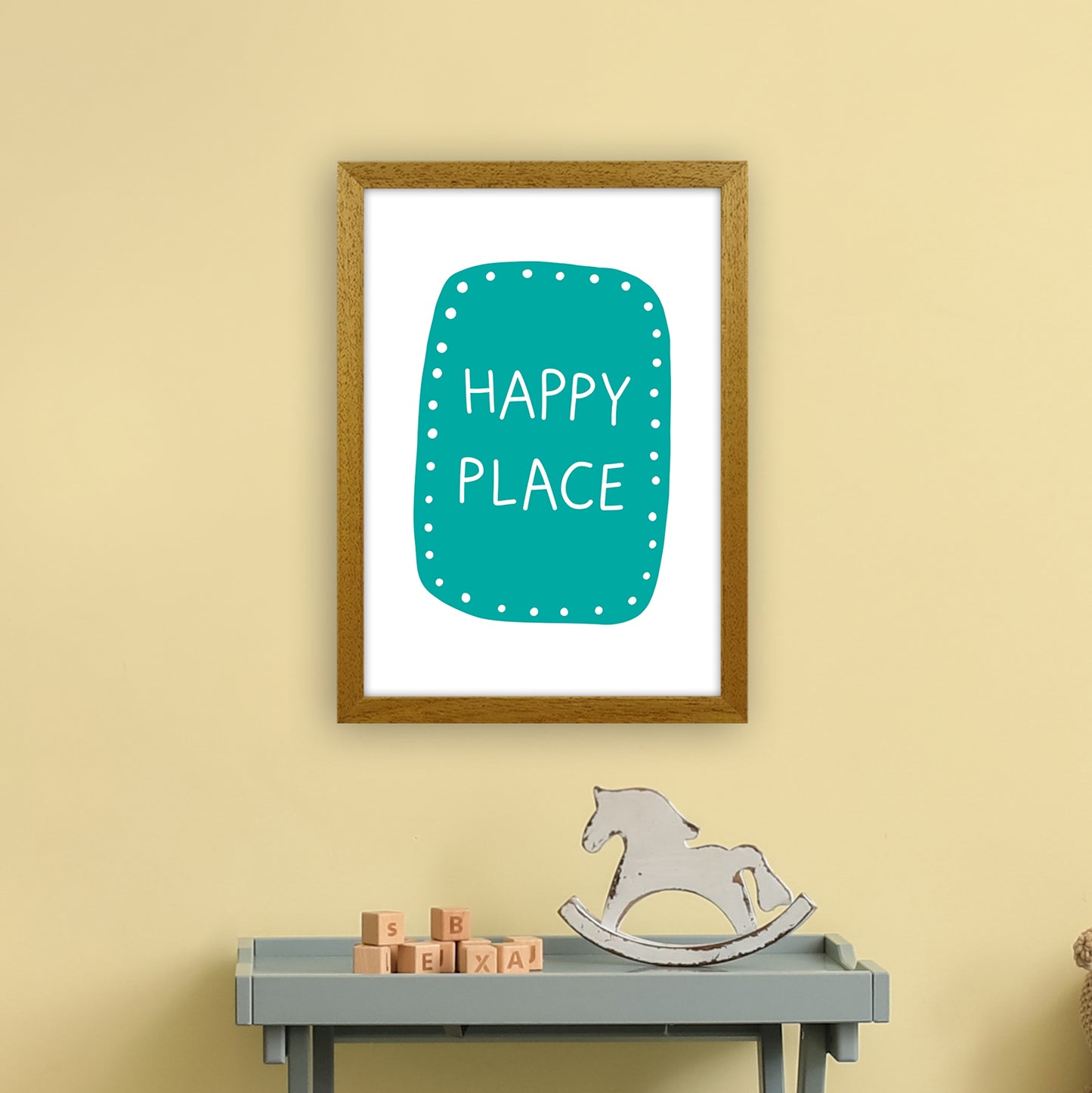Happy Place Teal Super Scandi Art Print by Pixy Paper A3 Print Only