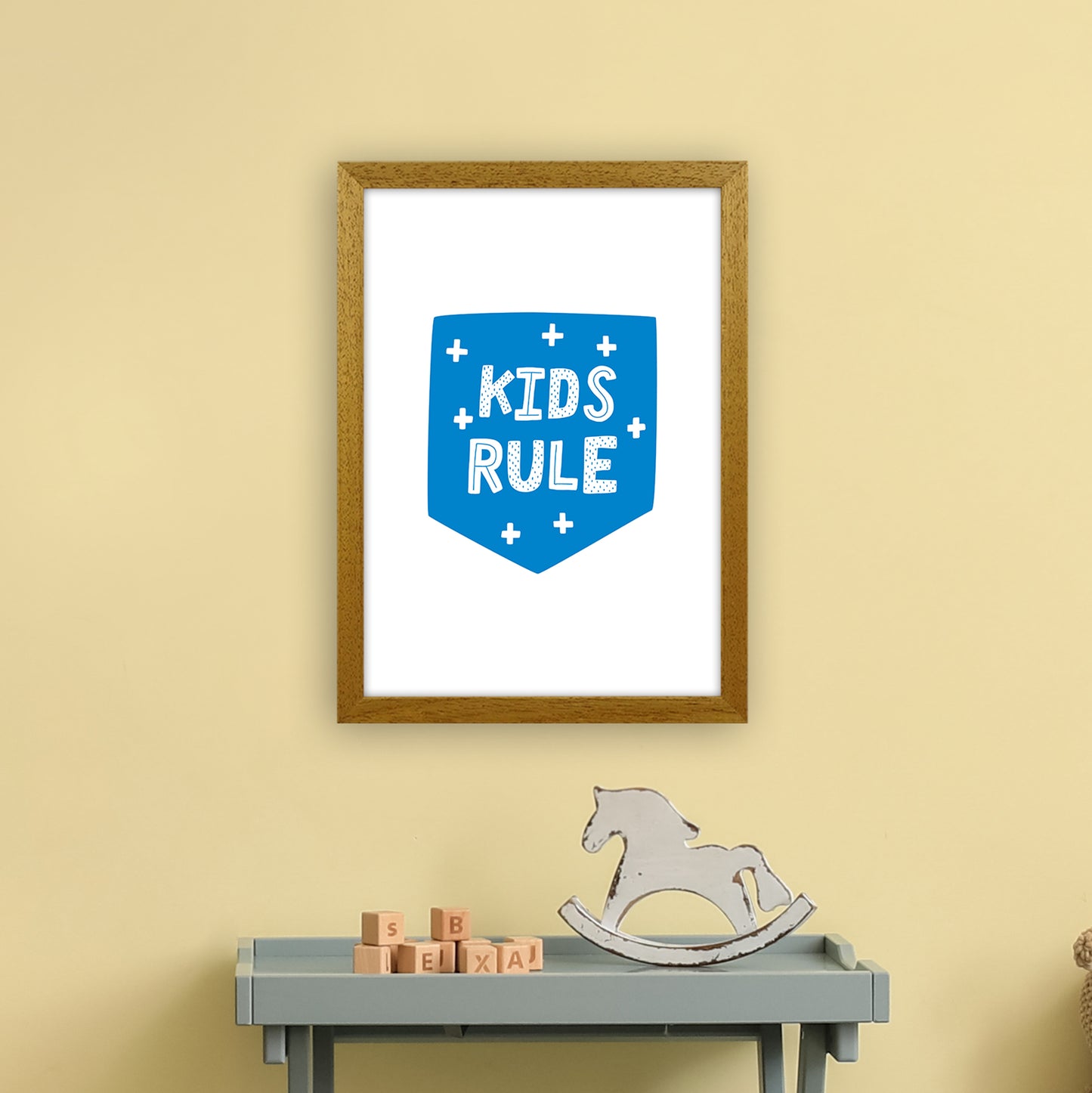 Kids Rule Blue Super Scandi Art Print by Pixy Paper A3 Print Only