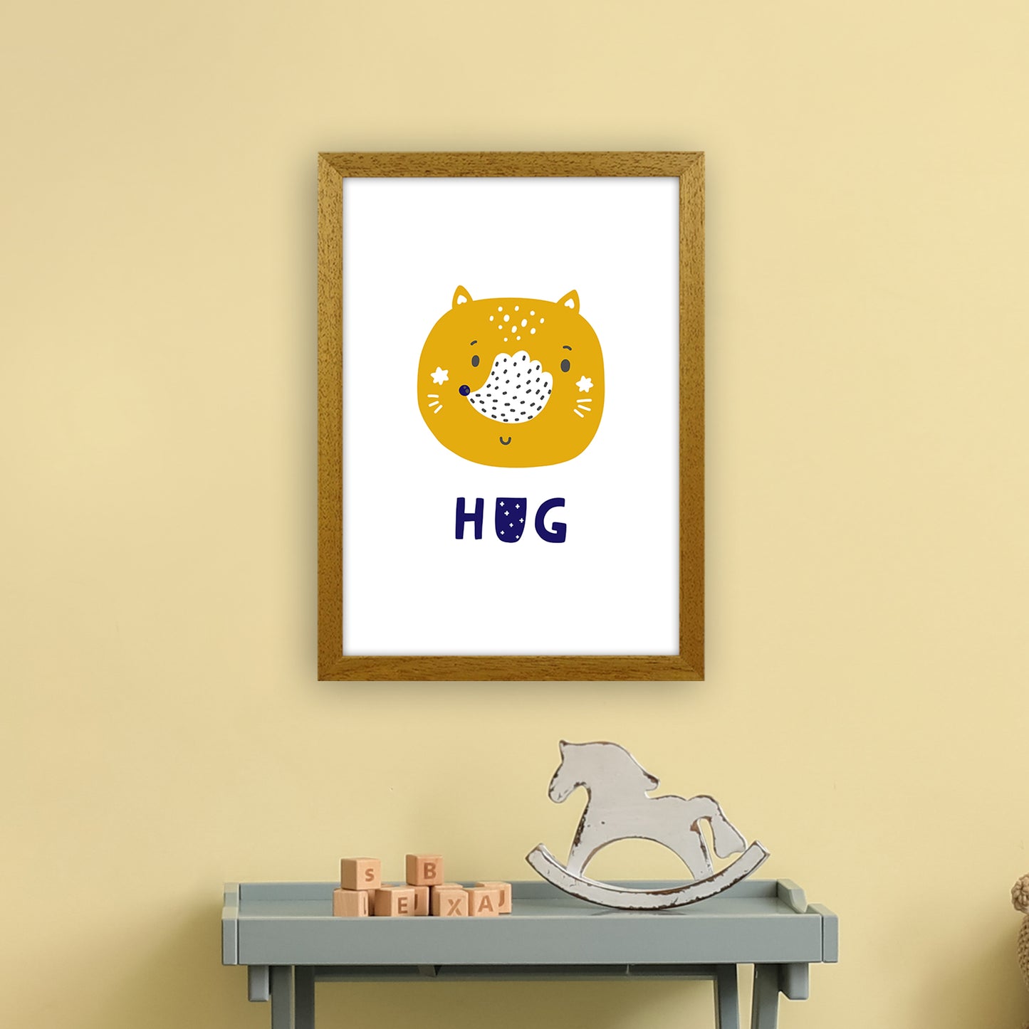 Fox Hug Navy Super Scandi Art Print by Pixy Paper A3 Print Only