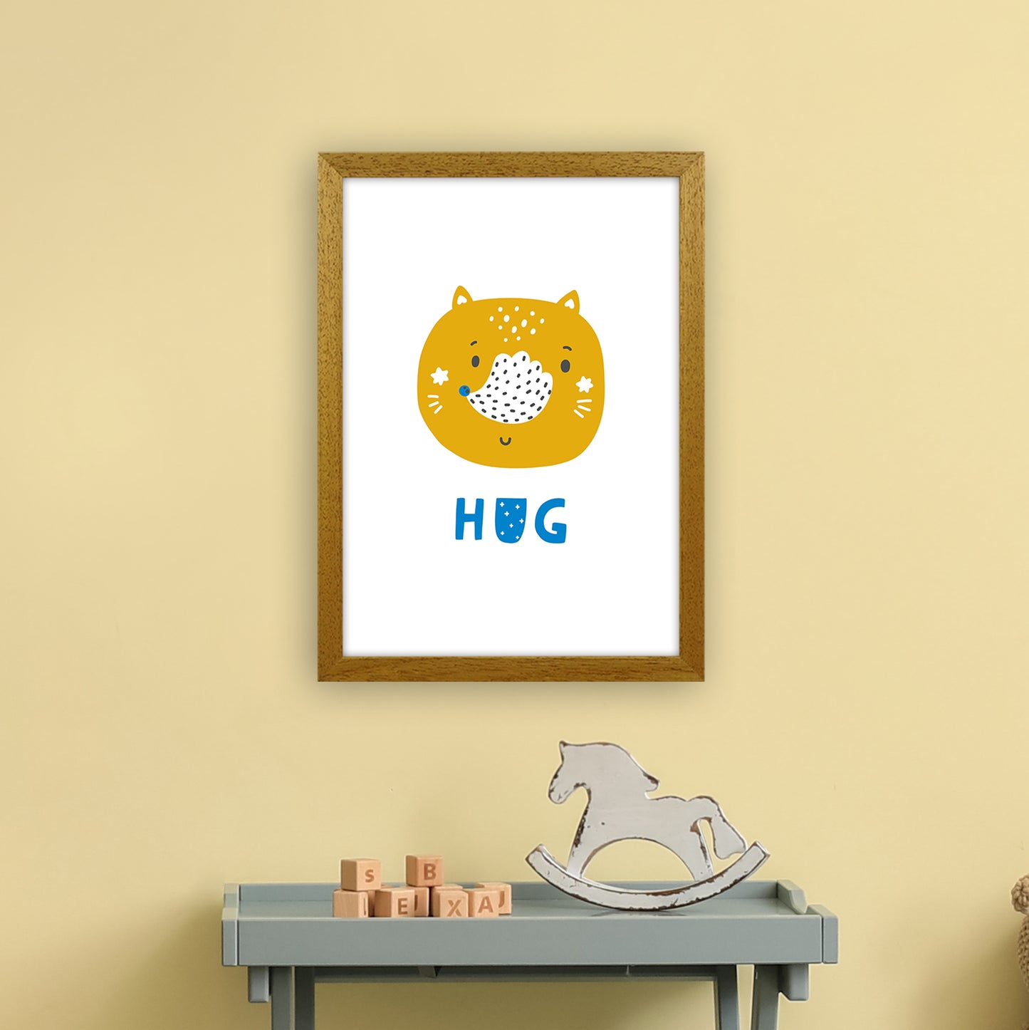 Fox Hug Blue Super Scandi Art Print by Pixy Paper A3 Print Only