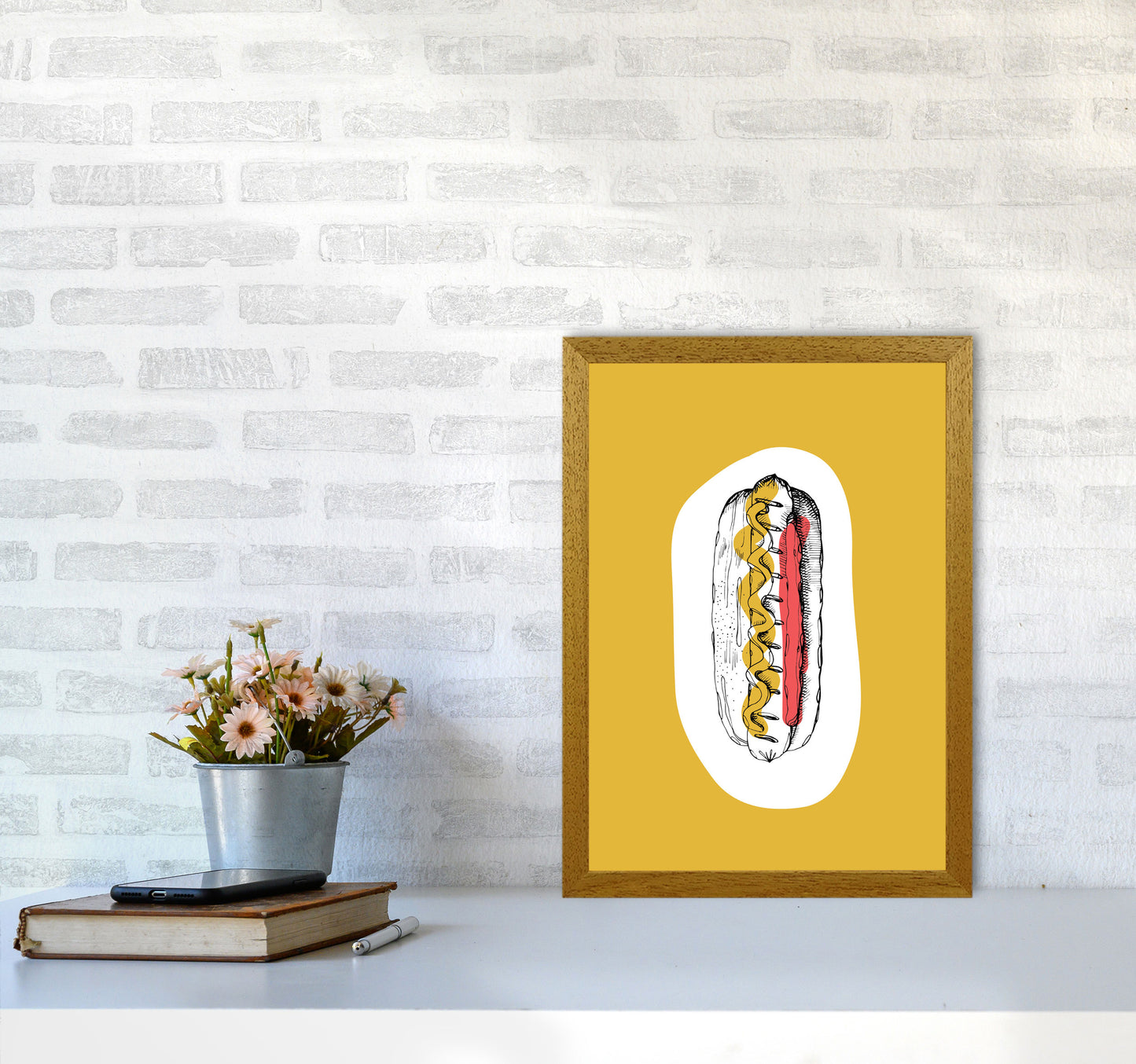 Kitchen Pop Hot Dog Mustard Art Print by Pixy Paper A3 Print Only