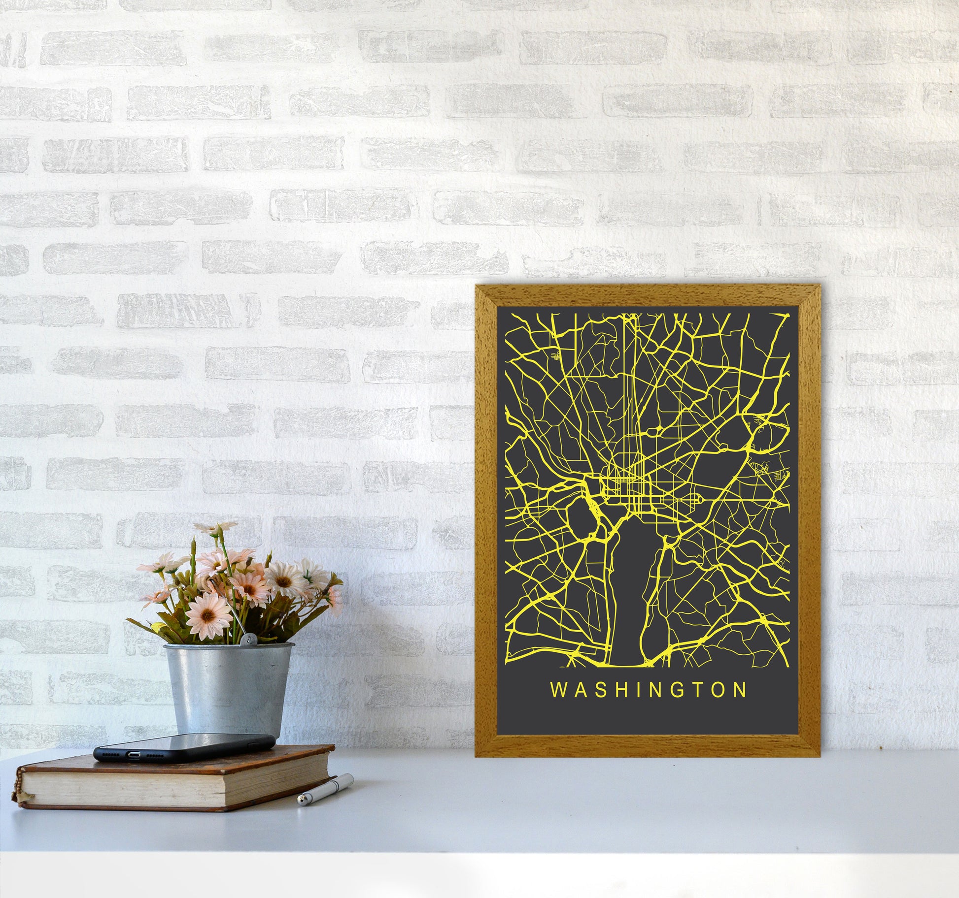 Washington Map Neon Art Print by Pixy Paper A3 Print Only