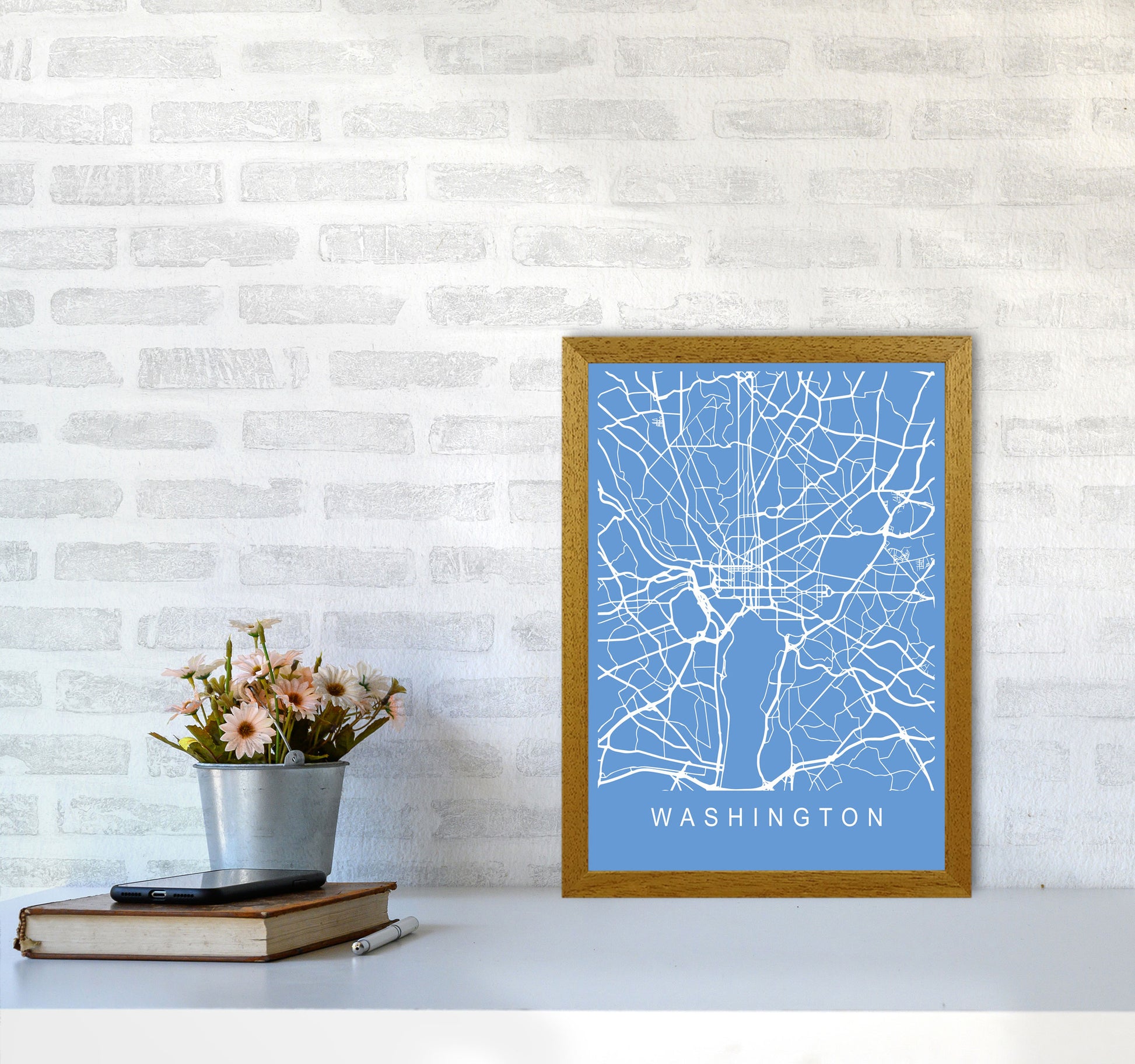Washington Map Blueprint Art Print by Pixy Paper A3 Print Only
