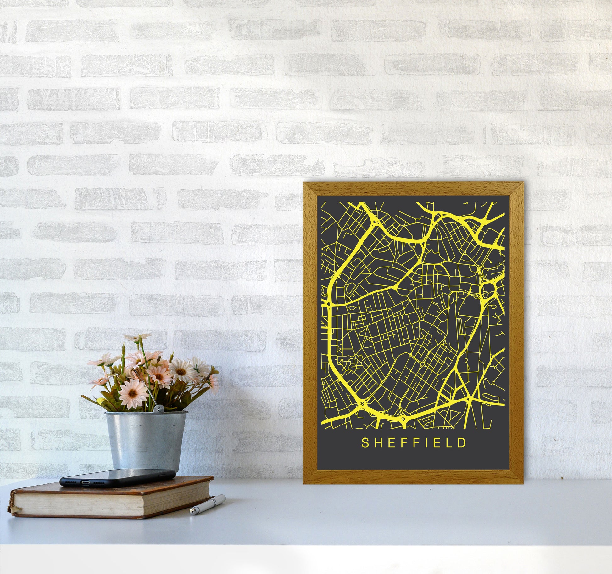 Sheffield Map Neon Art Print by Pixy Paper A3 Print Only