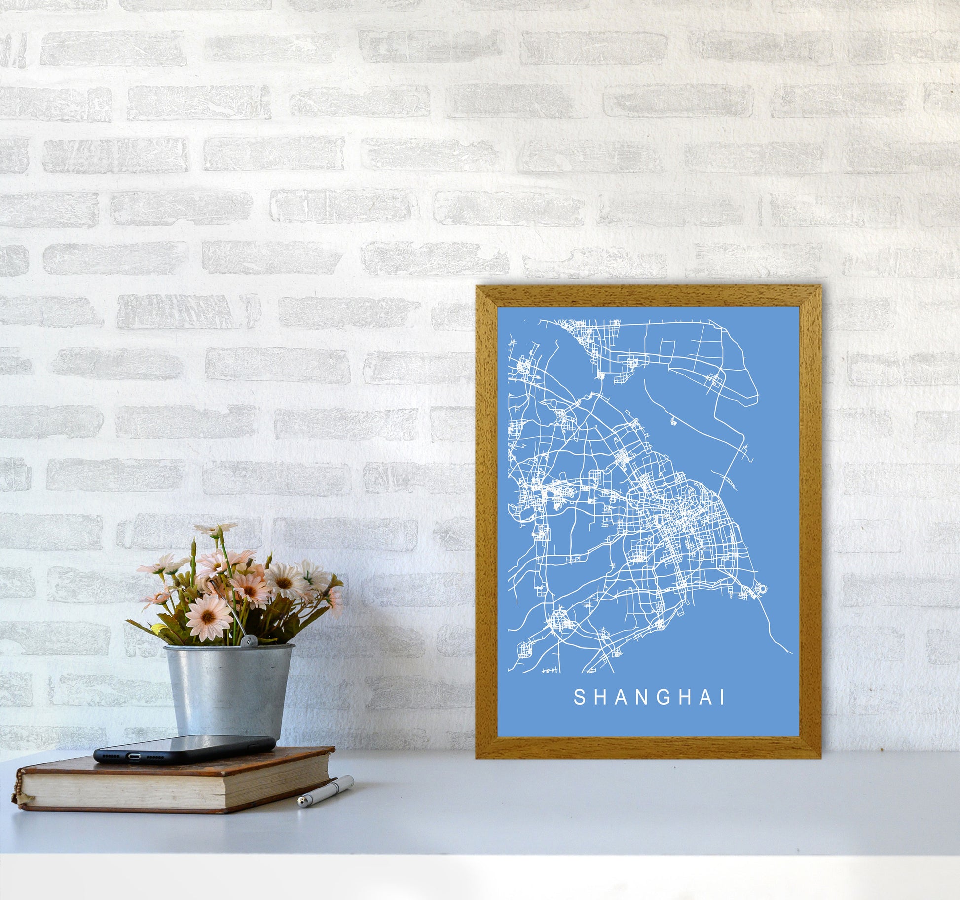 Shanghai Map Blueprint Art Print by Pixy Paper A3 Print Only