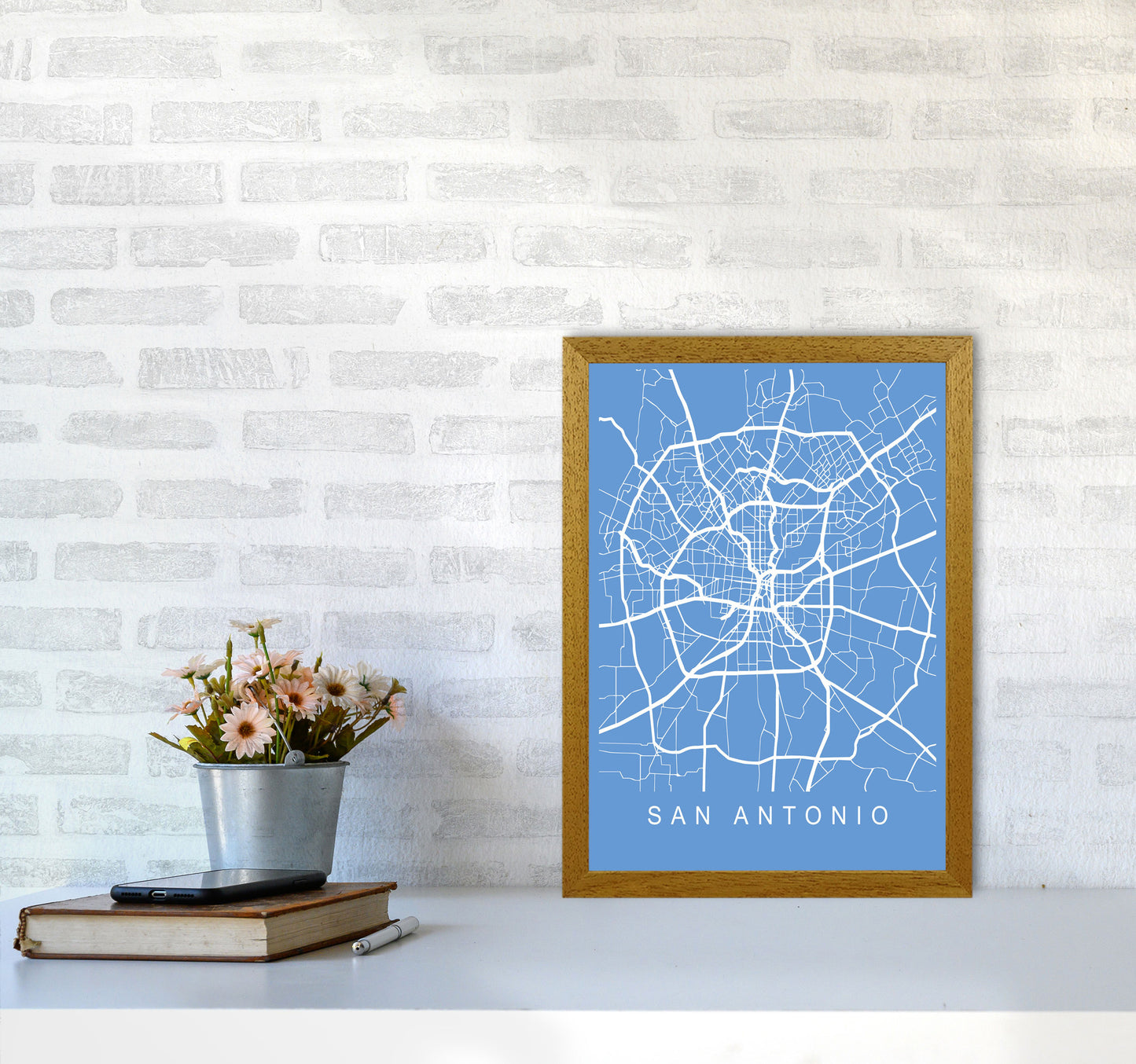 San Antonio Map Blueprint Art Print by Pixy Paper A3 Print Only