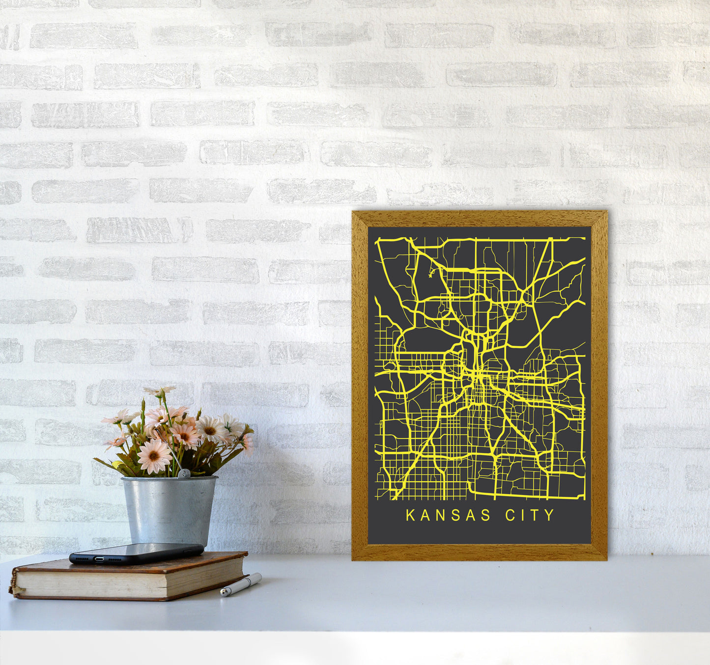 Kansas City Map Neon Art Print by Pixy Paper A3 Print Only