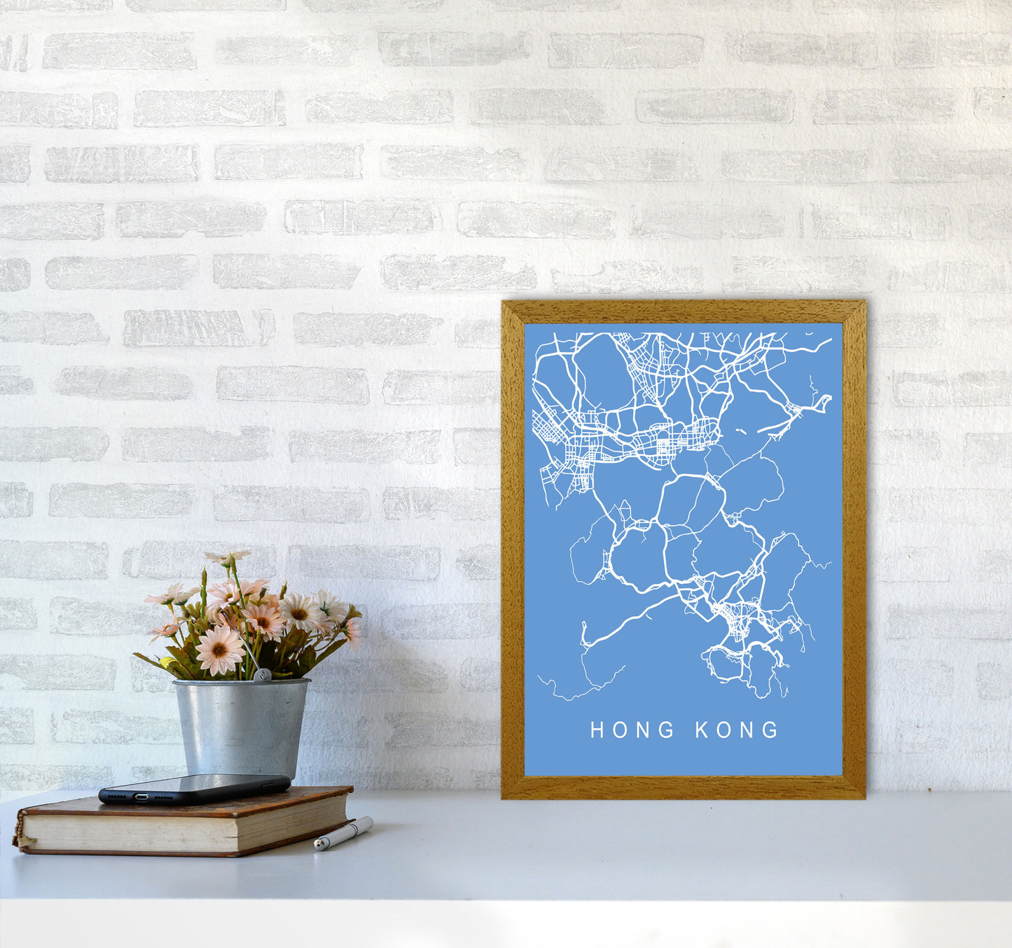 Hong Kong Map Blueprint Art Print by Pixy Paper A3 Print Only