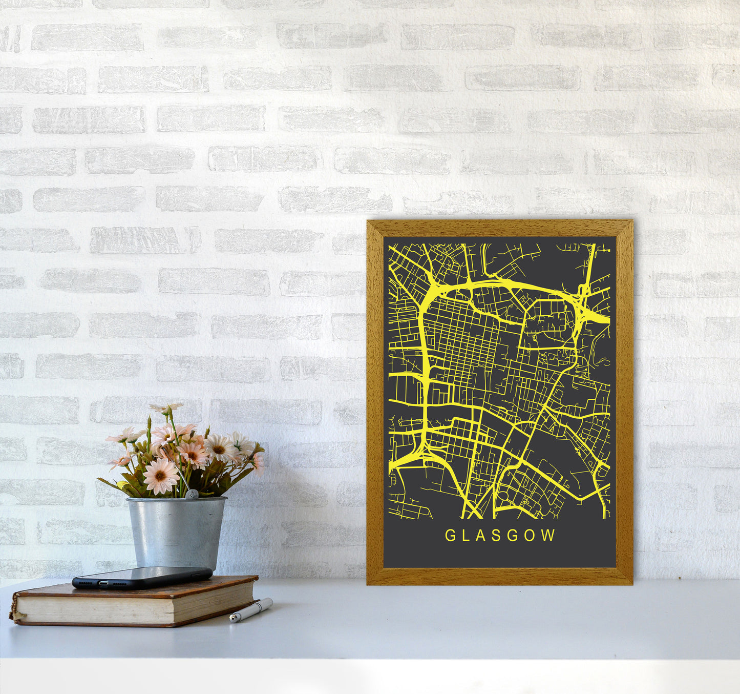 Glasgow Map Neon Art Print by Pixy Paper A3 Print Only