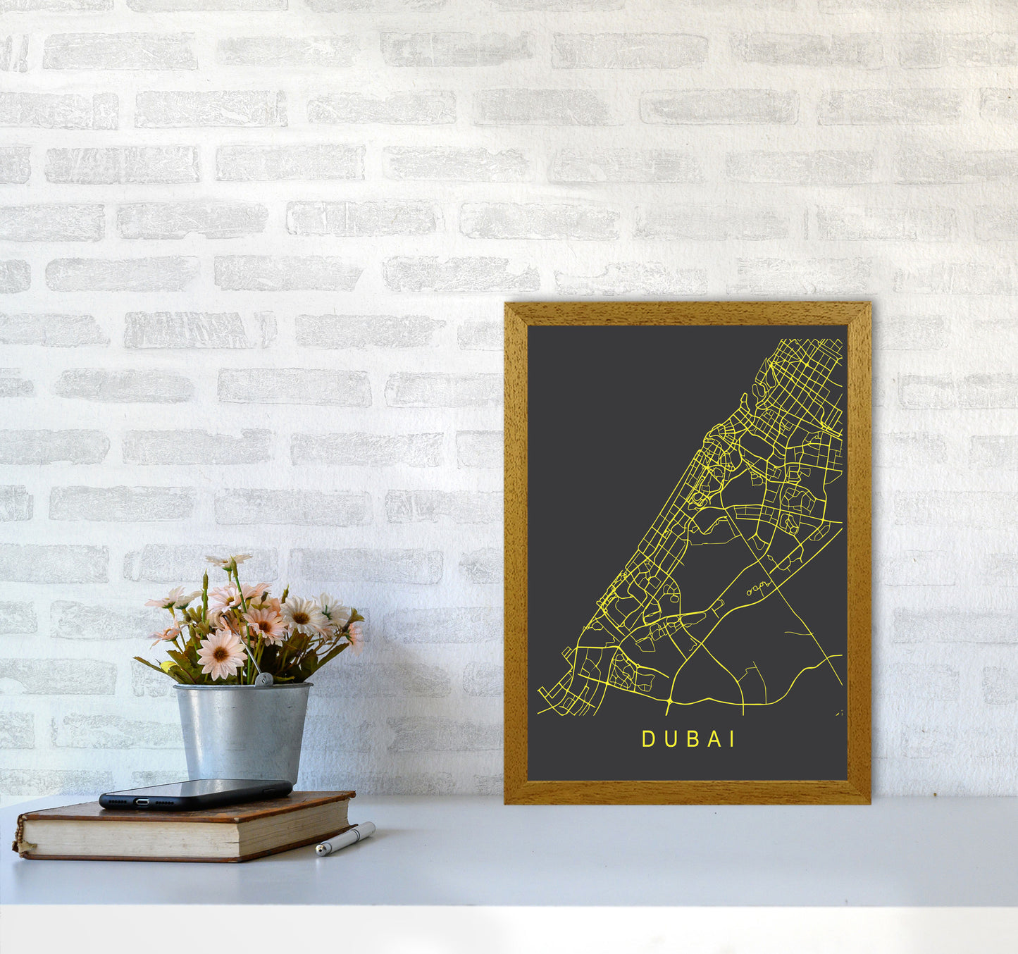 Dubai Map Neon Art Print by Pixy Paper A3 Print Only