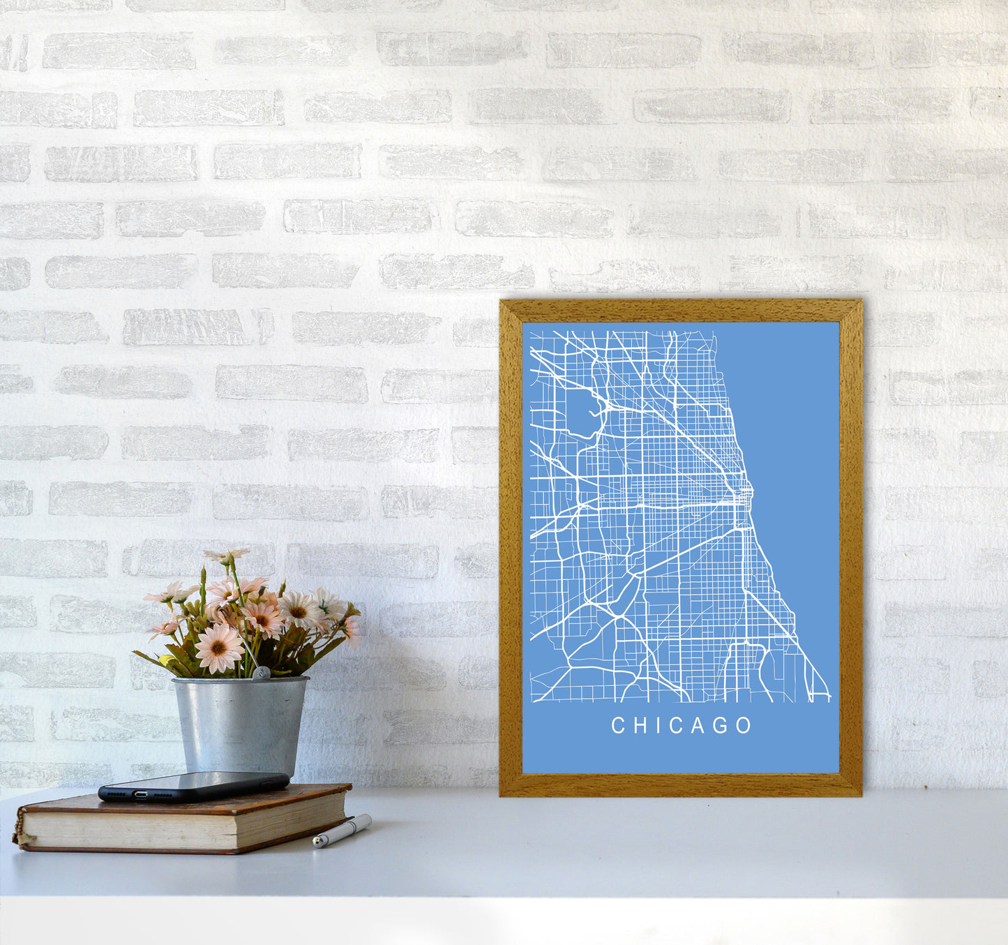 Chicago Map Blueprint Art Print by Pixy Paper A3 Print Only