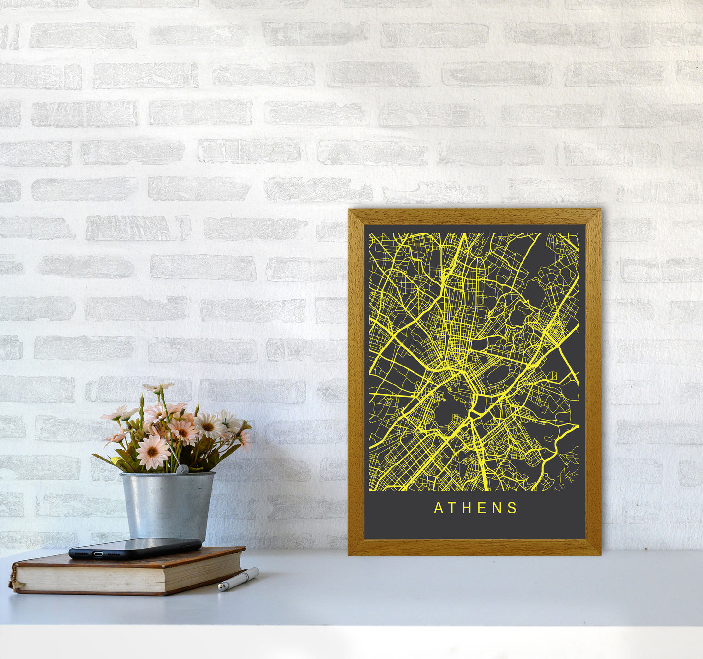 Athens Map Neon Art Print by Pixy Paper A3 Print Only