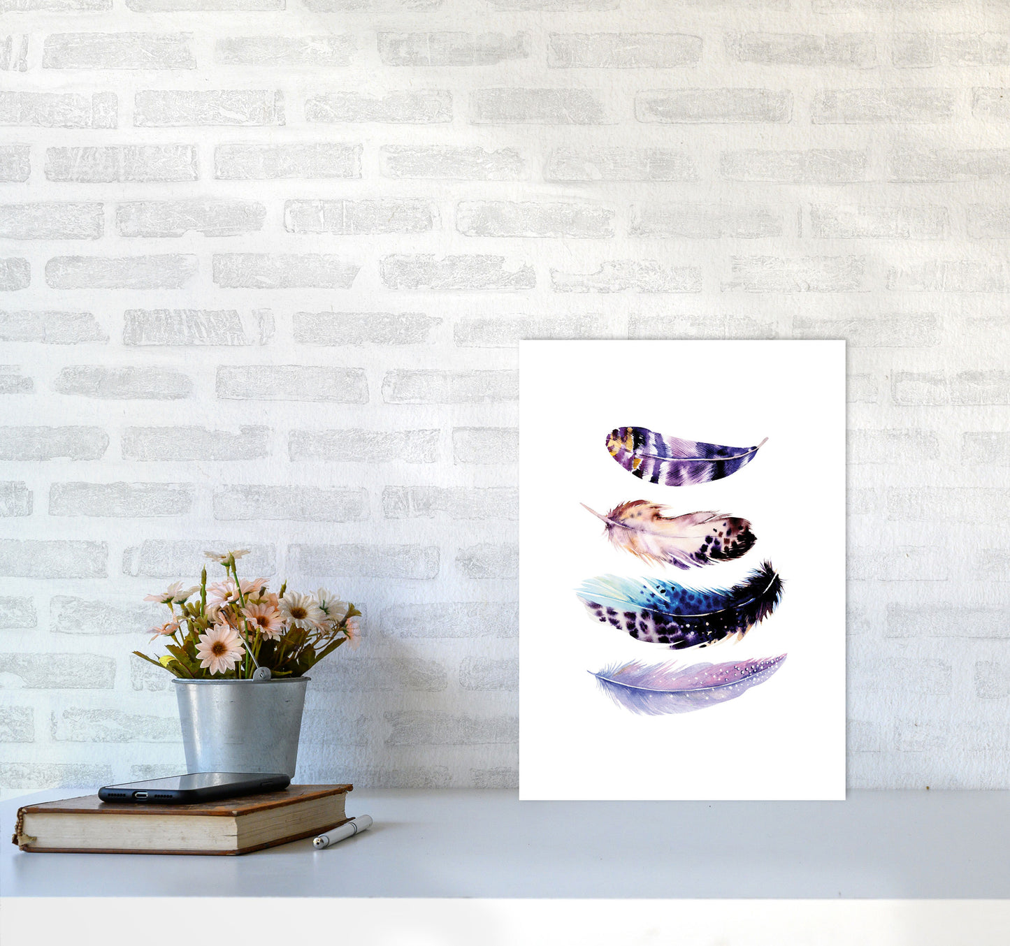Purple Bird Feathers Abstract Modern Print A3 Black Frame