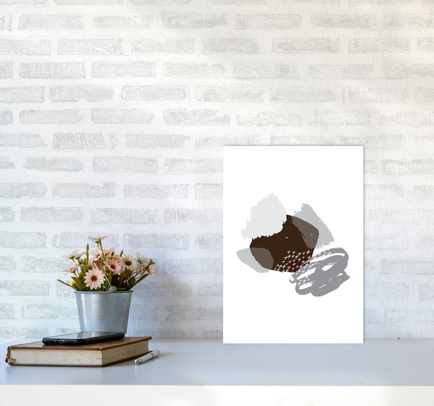 Grey And Black Mismatch Abstract Modern Print A3 Black Frame