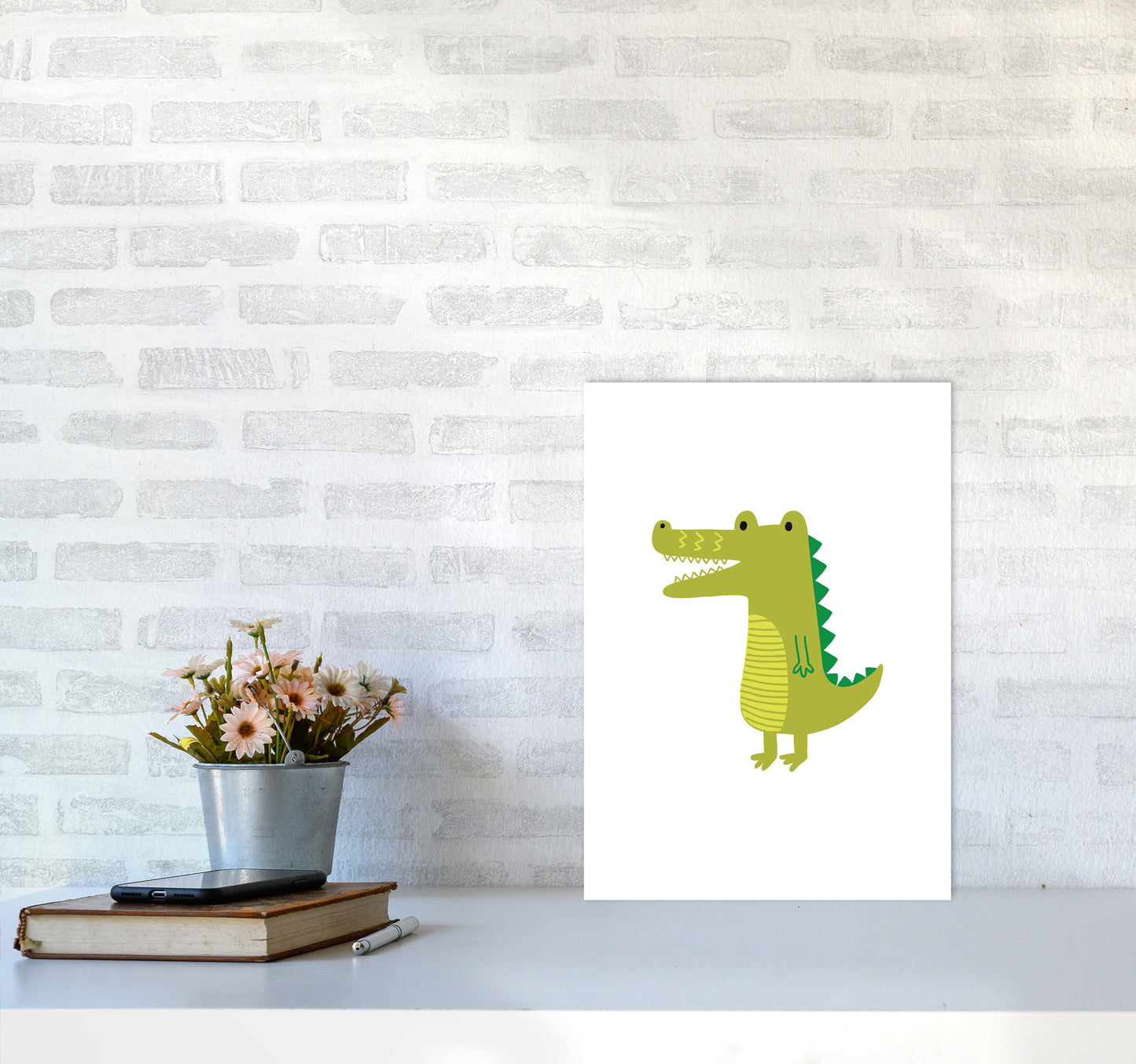 Children's Animals, Alligator Modern Print A3 Black Frame