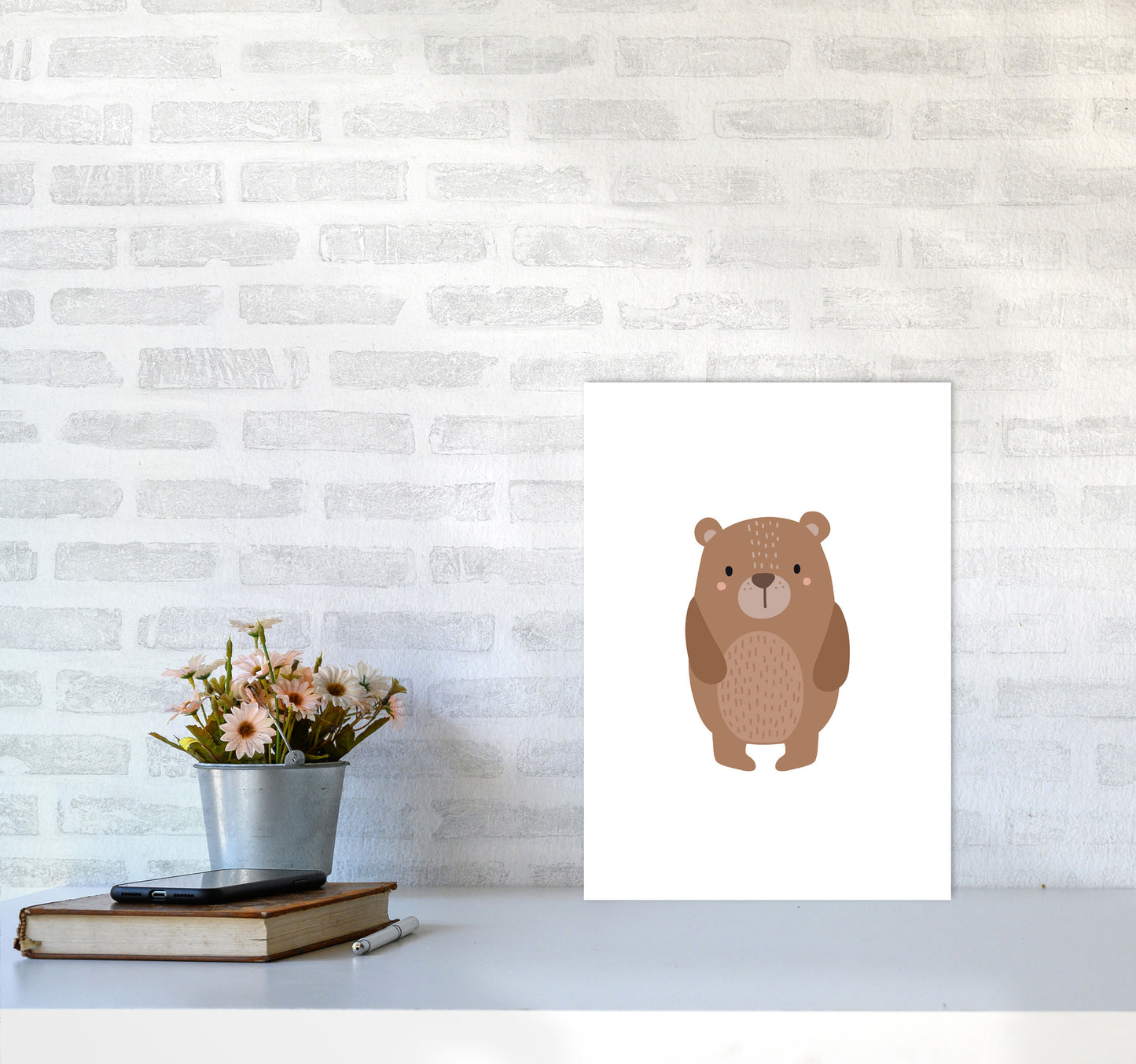 Children's Animals, Bear Modern Print A3 Black Frame