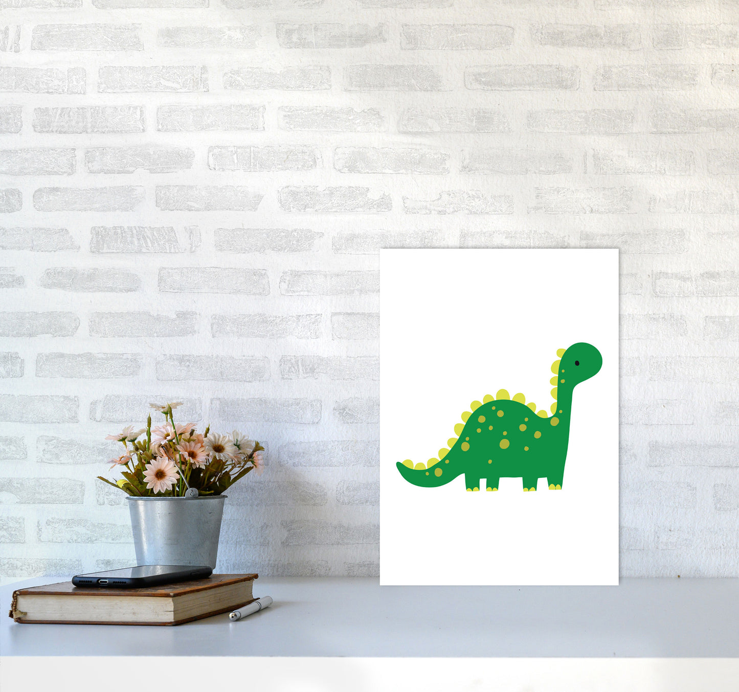 Children's Animals, Dino Modern Print A3 Black Frame