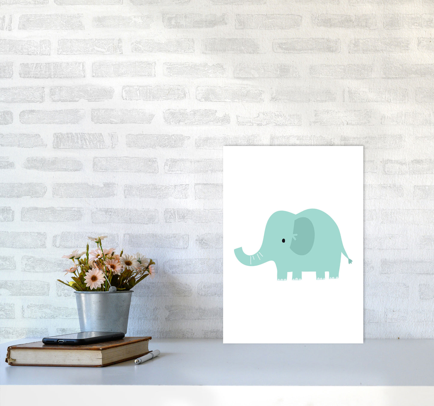 Children's Animals, Elephant Modern Print A3 Black Frame