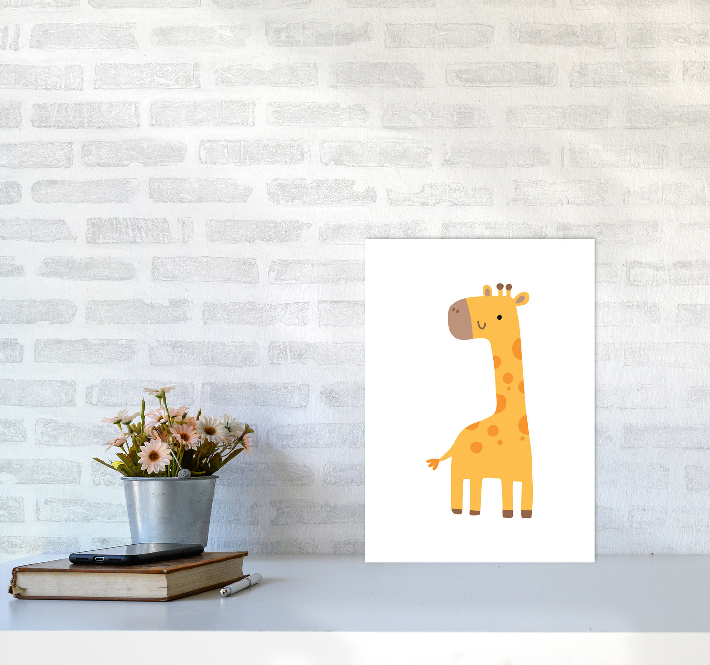 Children's Animals, Giraffe Modern Print A3 Black Frame