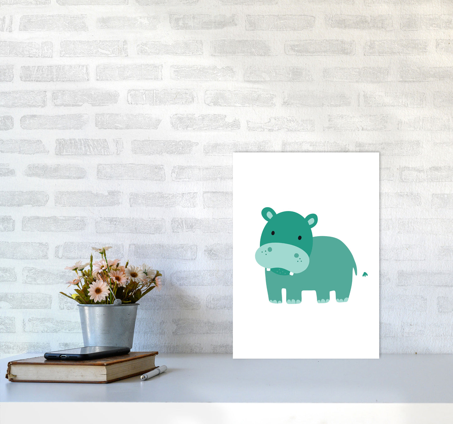 Children's Animals, Hippo Modern Print A3 Black Frame