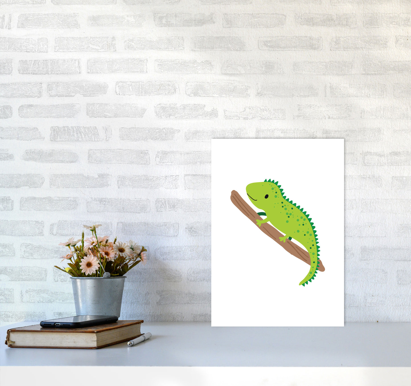 Children's Animals, Iguana Modern Print A3 Black Frame