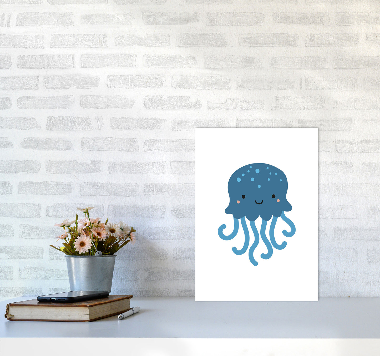 Children's Animals, Jellyfish Modern Print A3 Black Frame