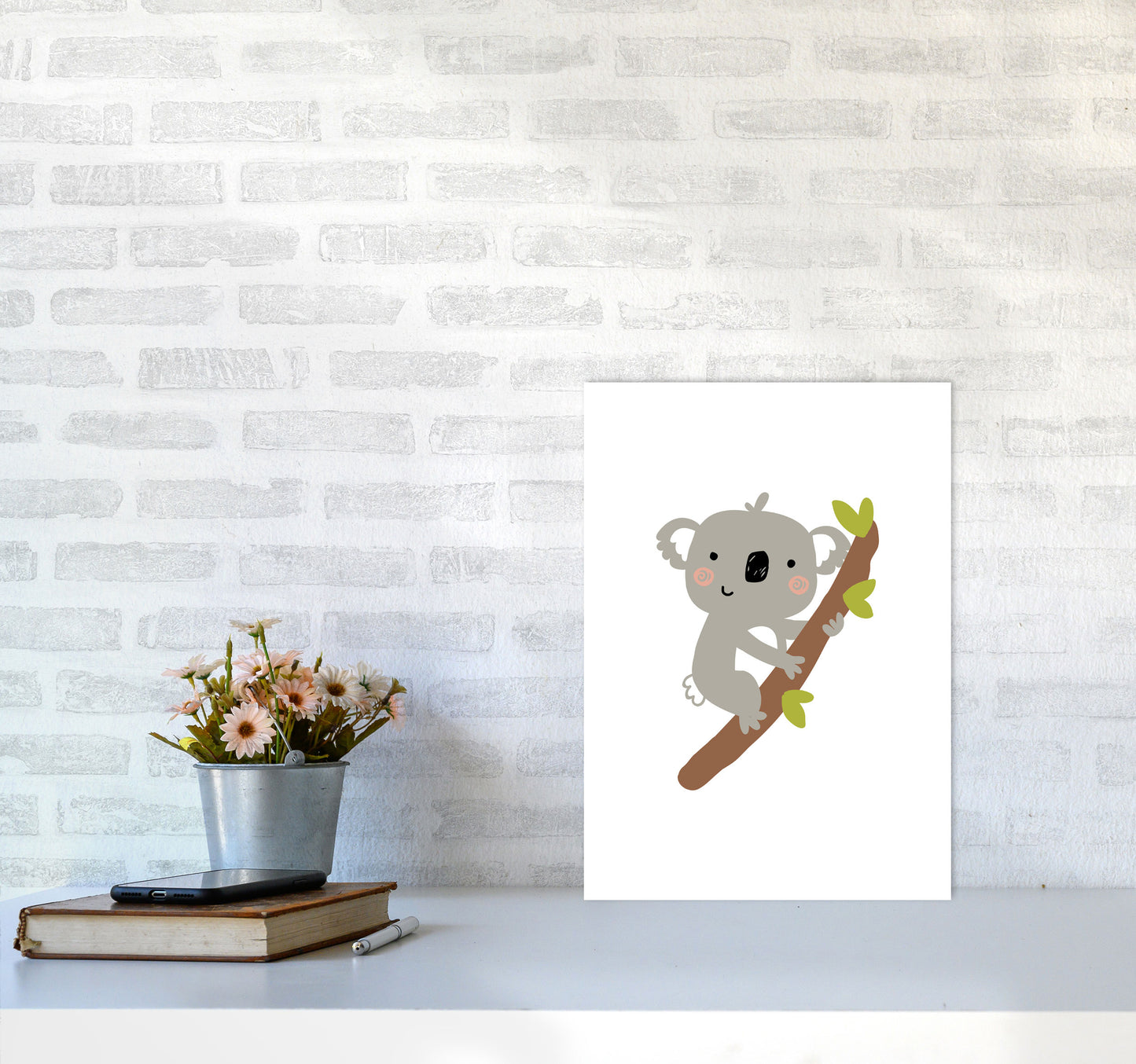 Children's Animals, Koala Modern Print A3 Black Frame