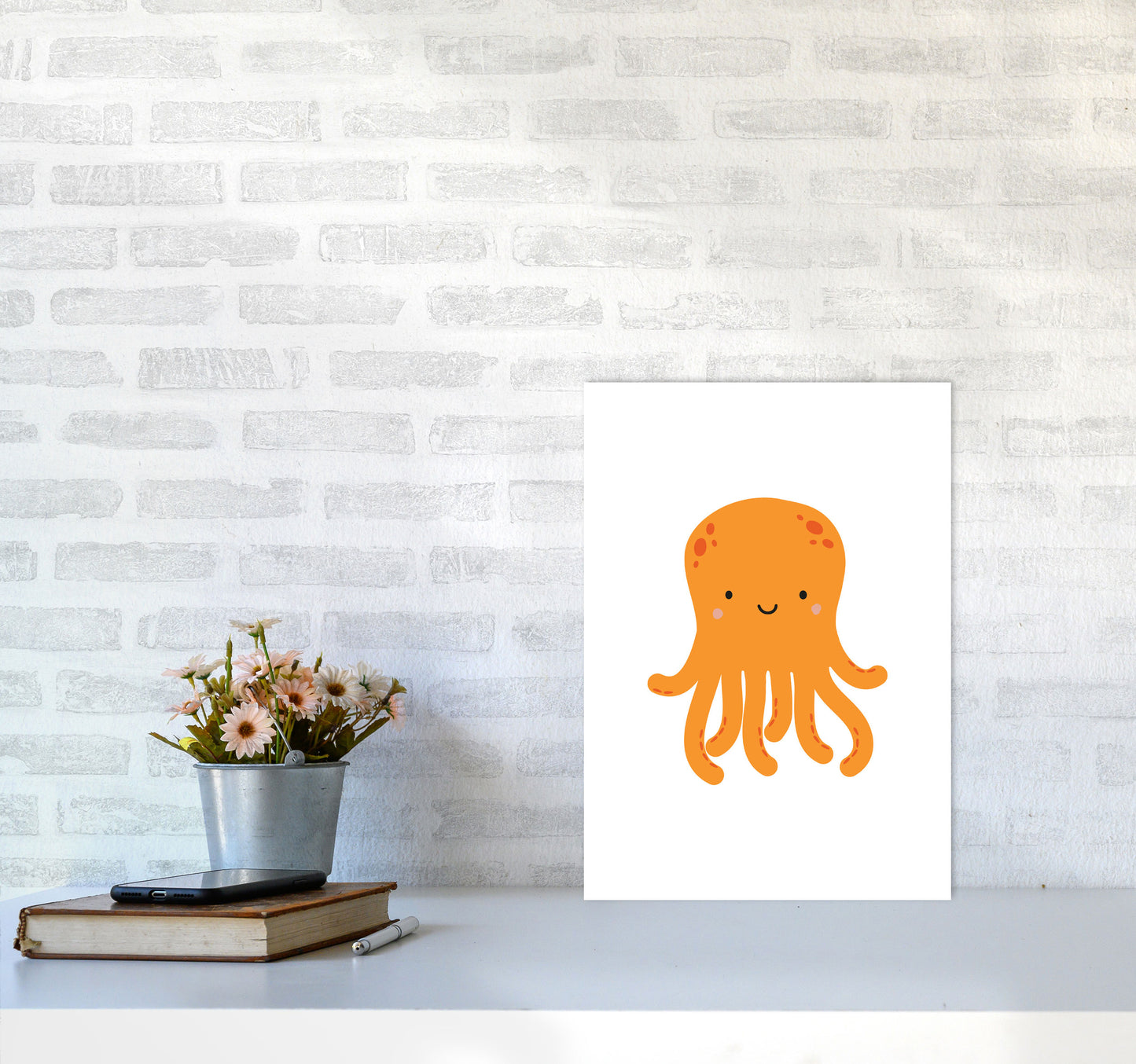 Children's Animals, Octopus Modern Print A3 Black Frame
