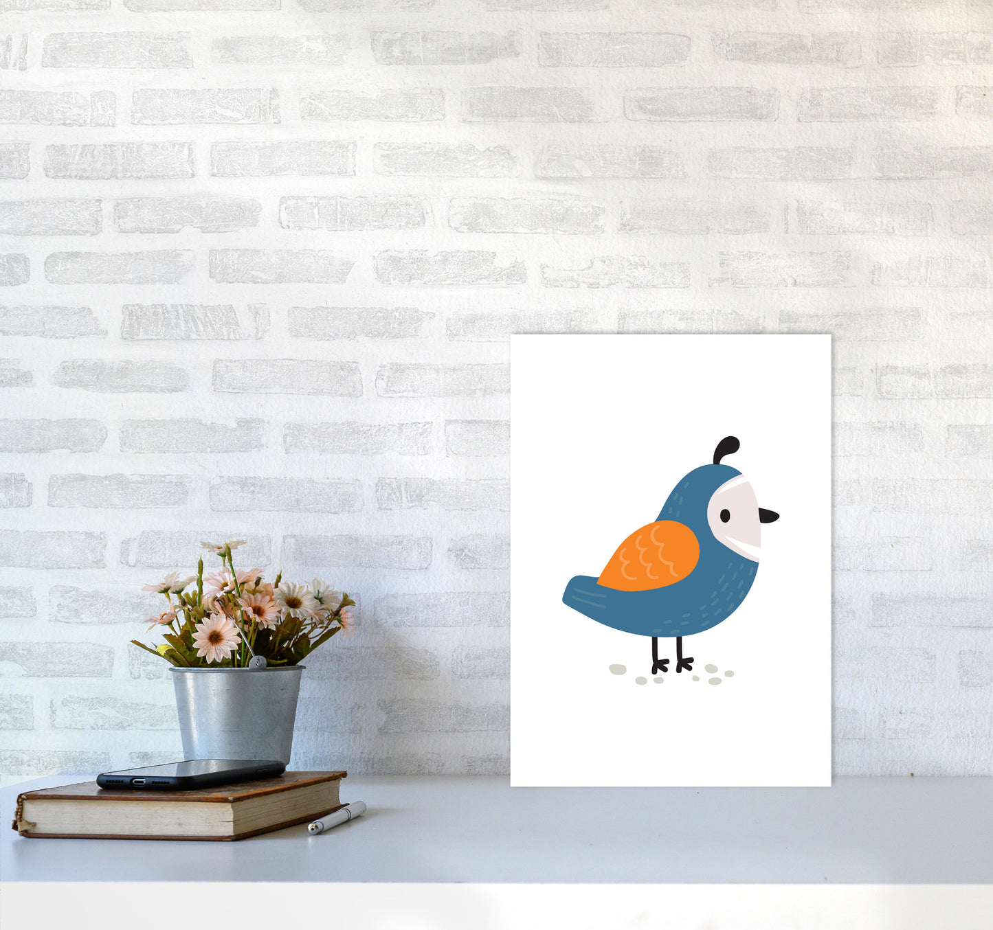Children's Animals, Quail Modern Print A3 Black Frame