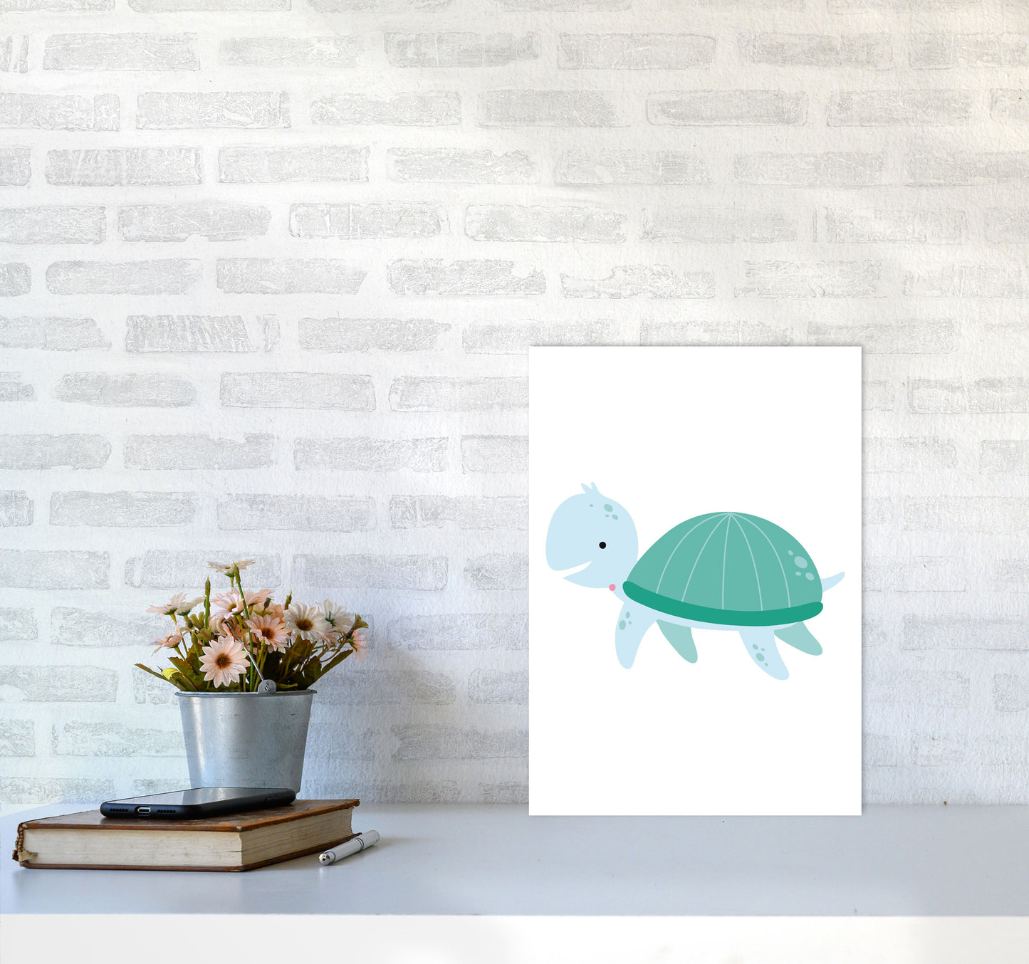 Children's Animals, Turtle Modern Print A3 Black Frame