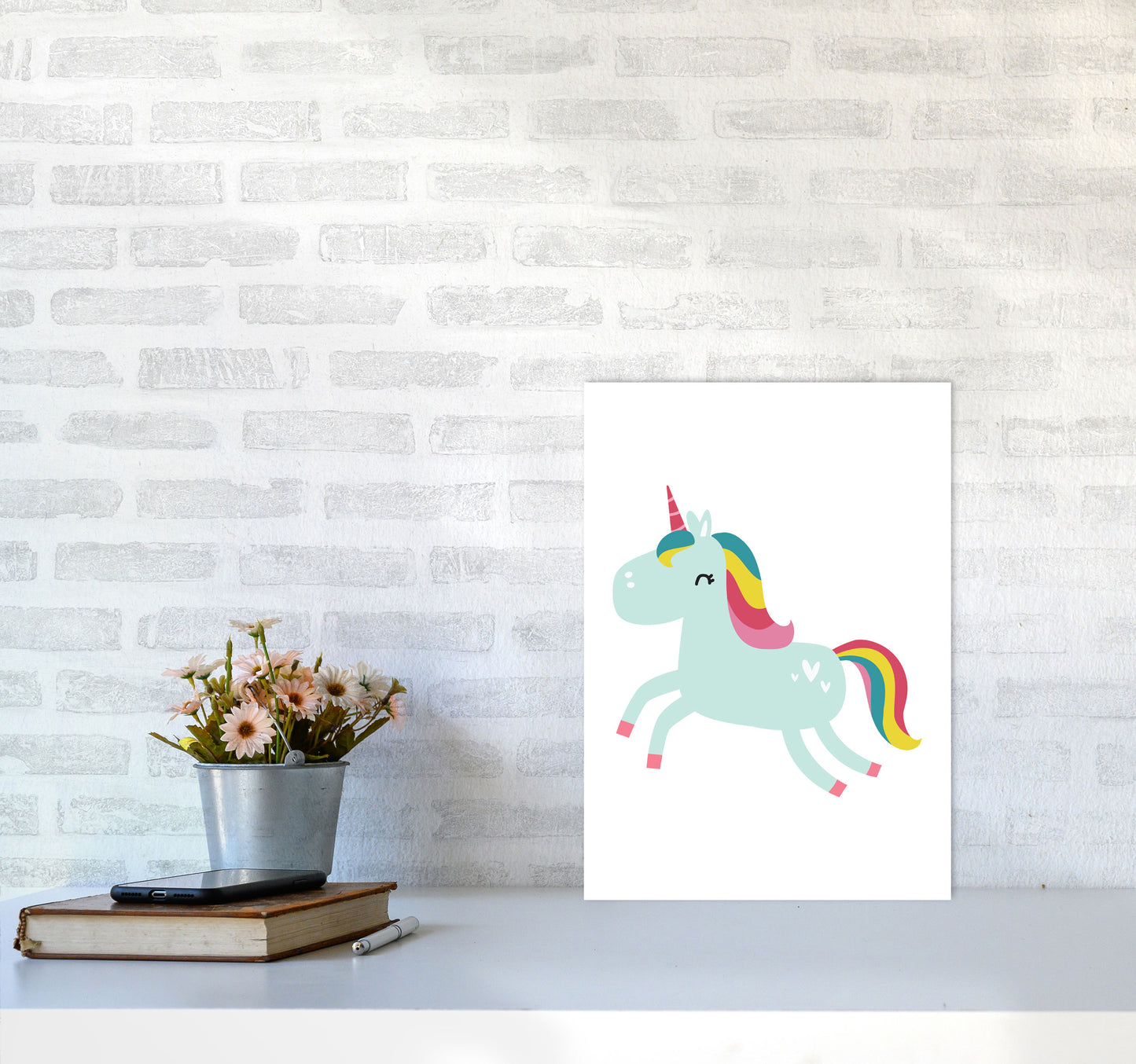 Children's Animals, Unicorn Modern Print A3 Black Frame