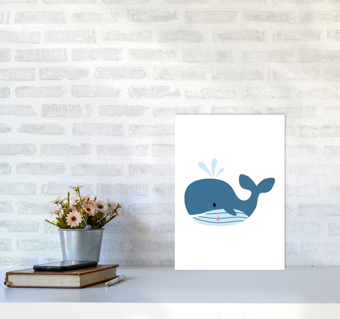 Children's Animals, Whale Modern Print A3 Black Frame