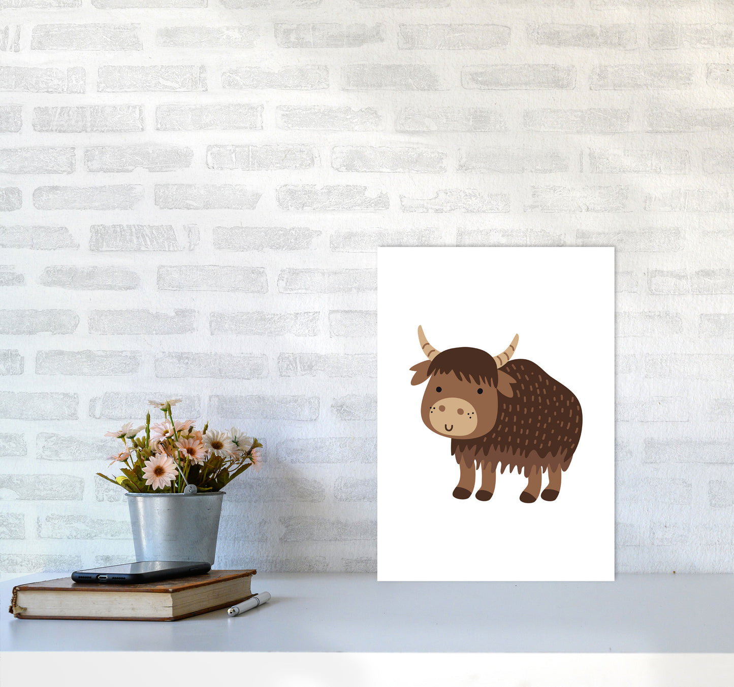 Children's Animals, Yak Modern Print A3 Black Frame