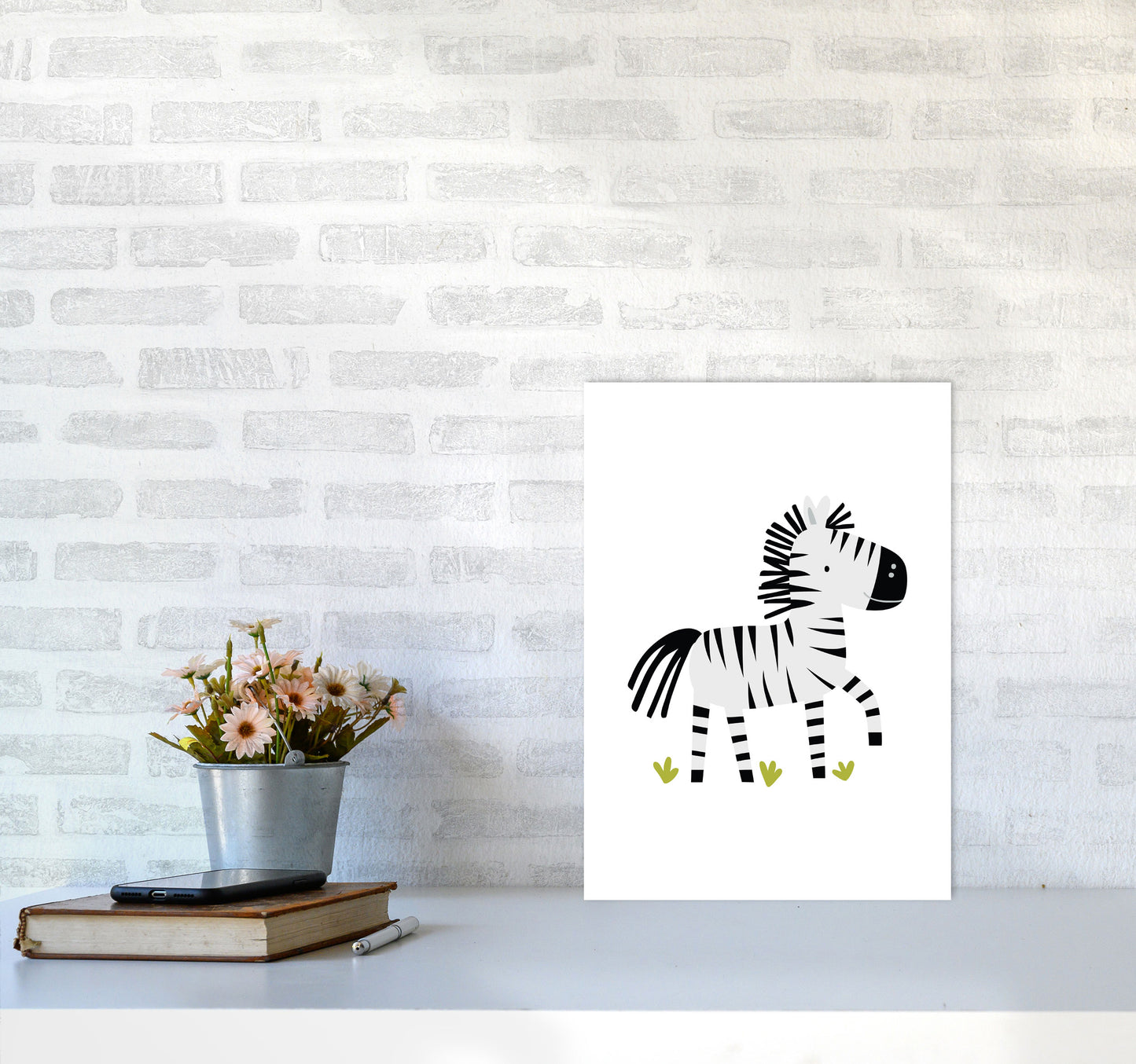 Children's Animals, Zebra Modern Print A3 Black Frame