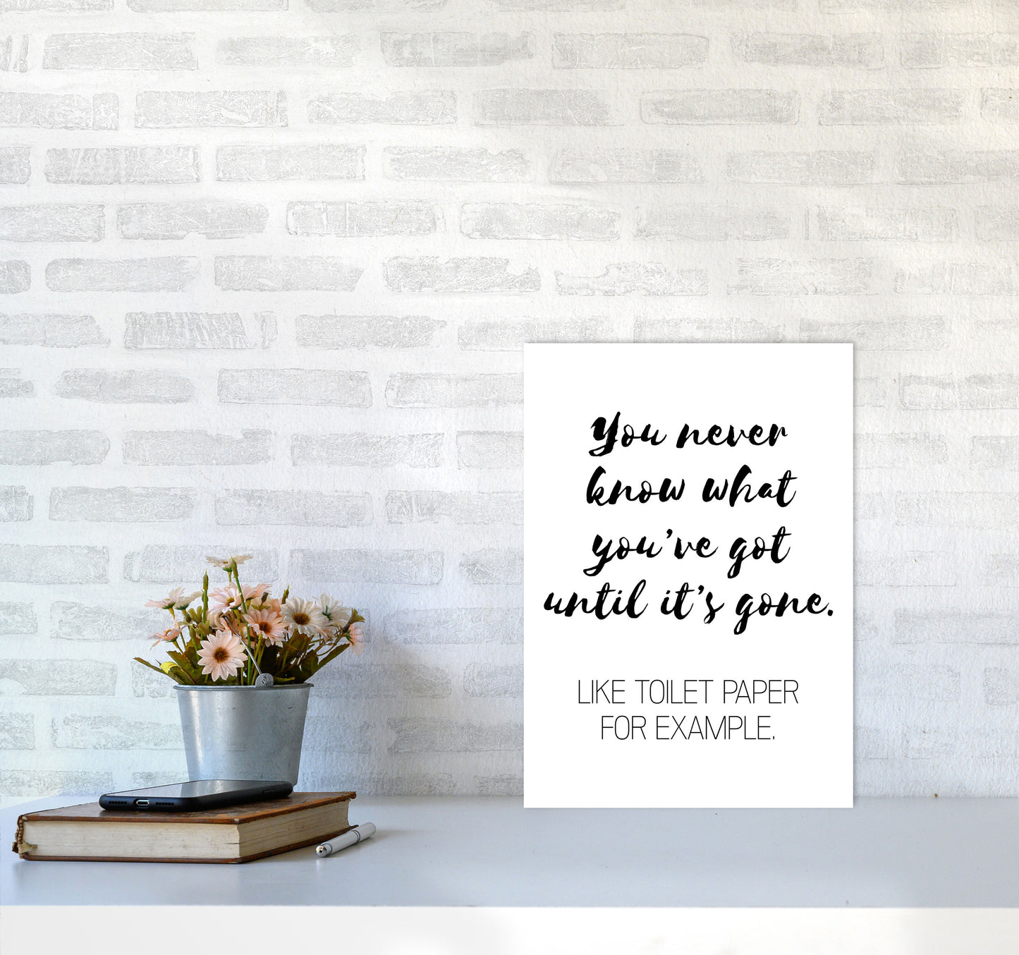 Toilet Paper, Bathroom Modern Print, Framed Bathroom Wall Art A3 Black Frame