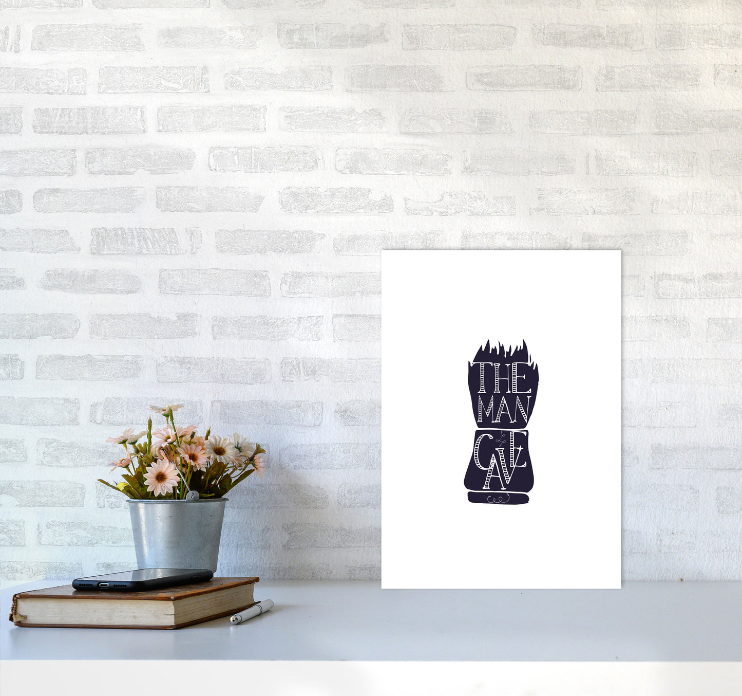 The Man Cave 2 Modern Print, Framed Bathroom Wall Art A3 Black Frame