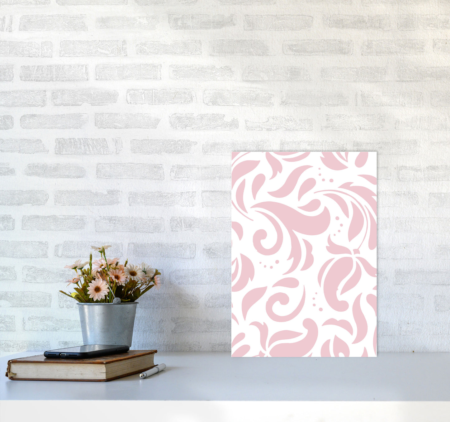 Pink Floral Pattern Modern Print A3 Black Frame