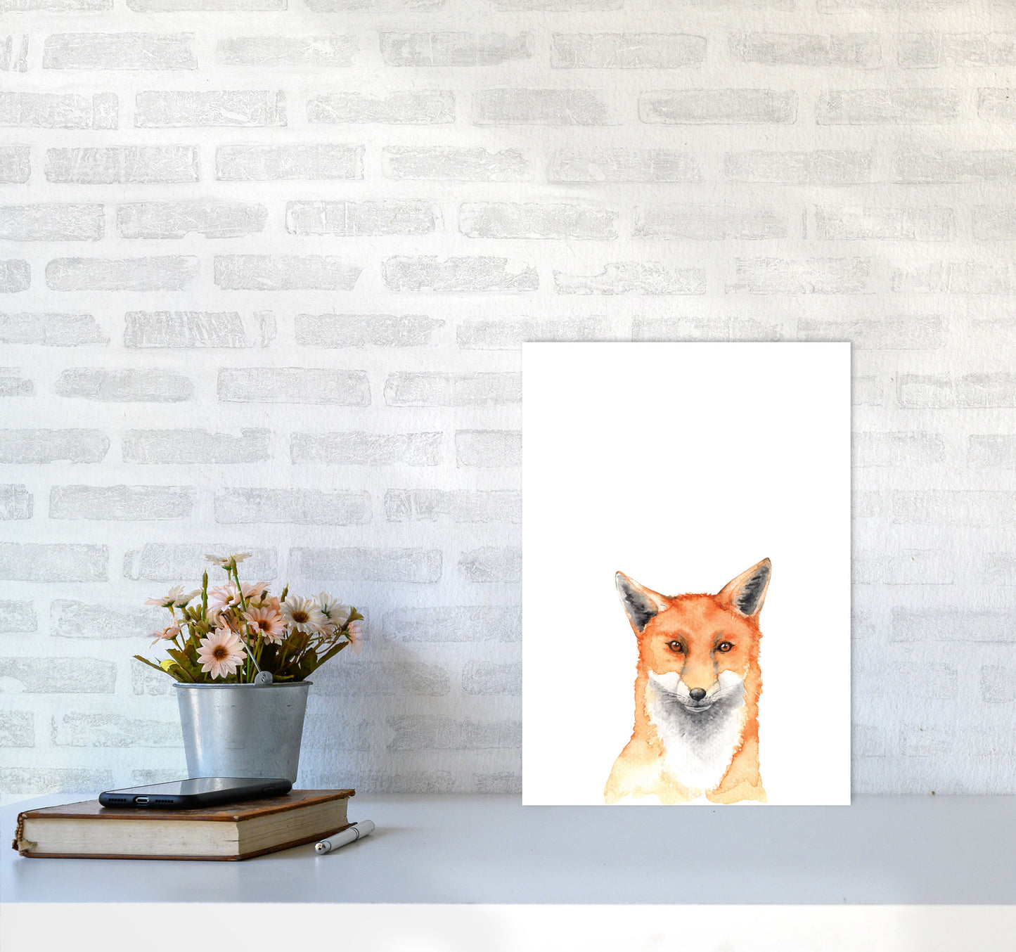 Forest Friends, Fox Modern Print Animal Art Print A3 Black Frame