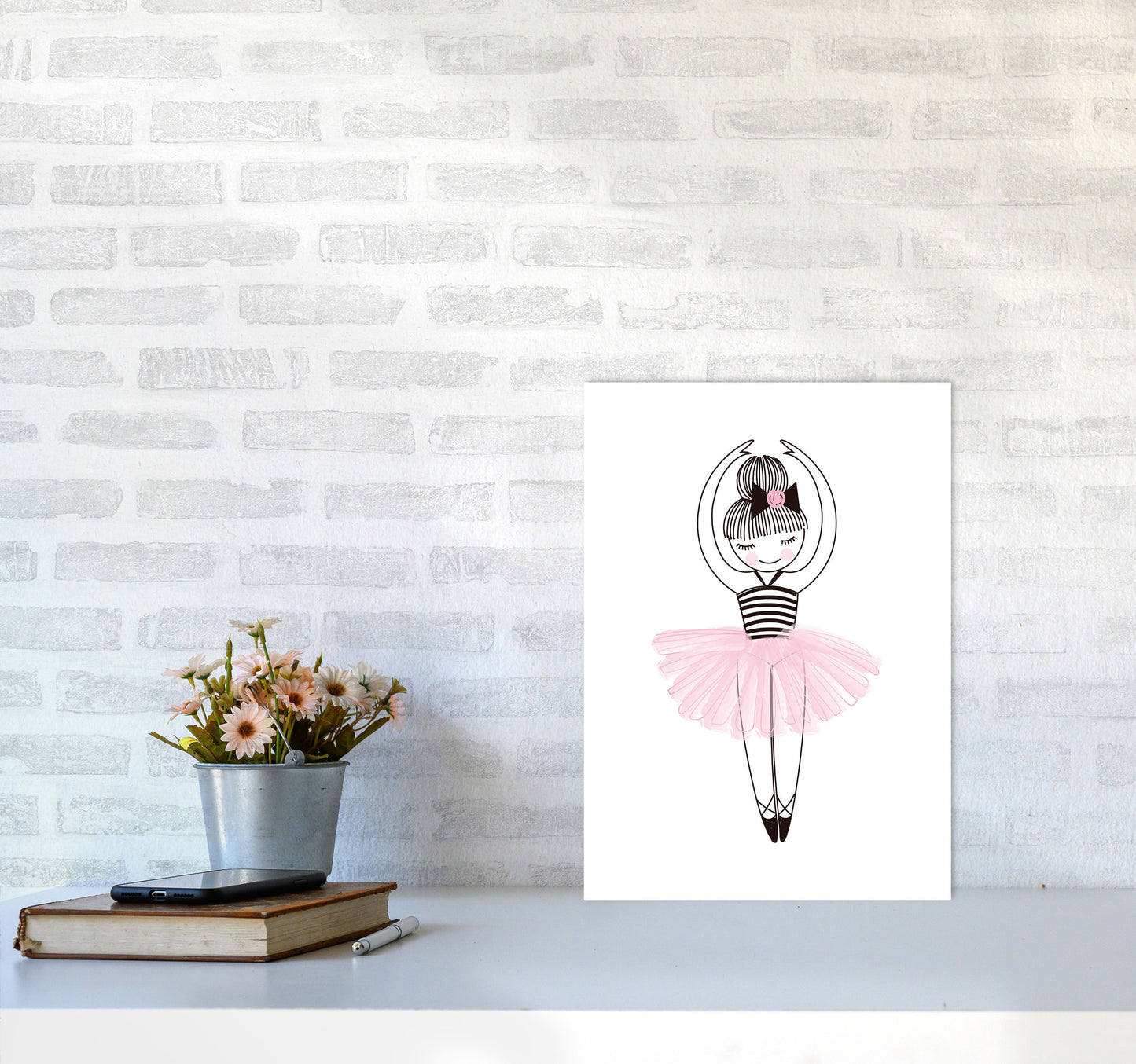 Girl's Ballerina Drawing Multi Set Illustration Wall Art Poster Print A3 Black Frame