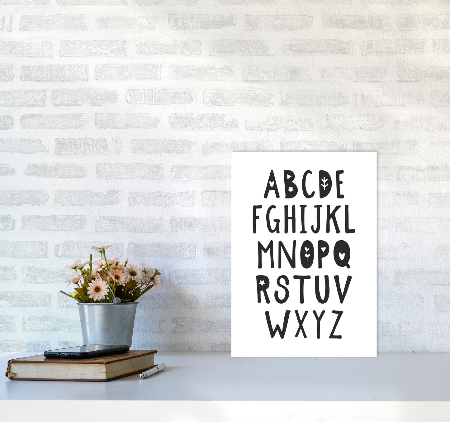 Black Alphabet Framed Nursey Wall Art Print A3 Black Frame