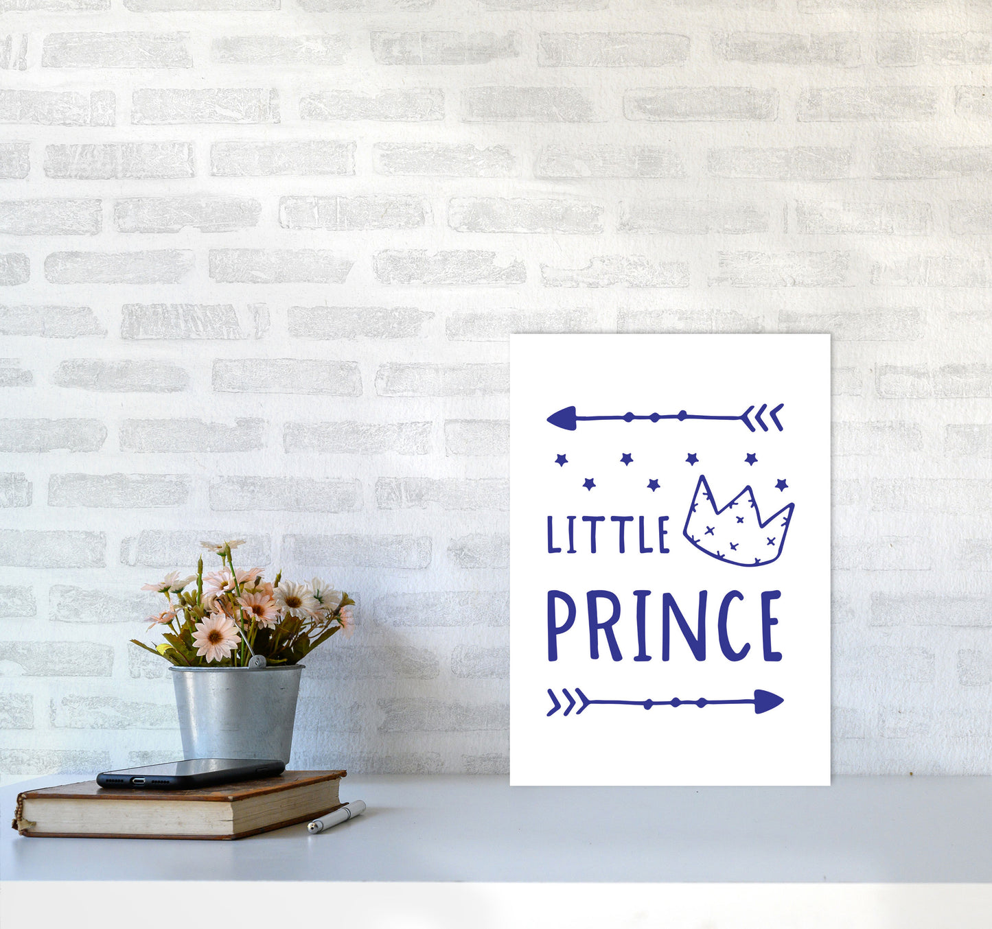 Little Prince Navy Framed Nursey Wall Art Print A3 Black Frame