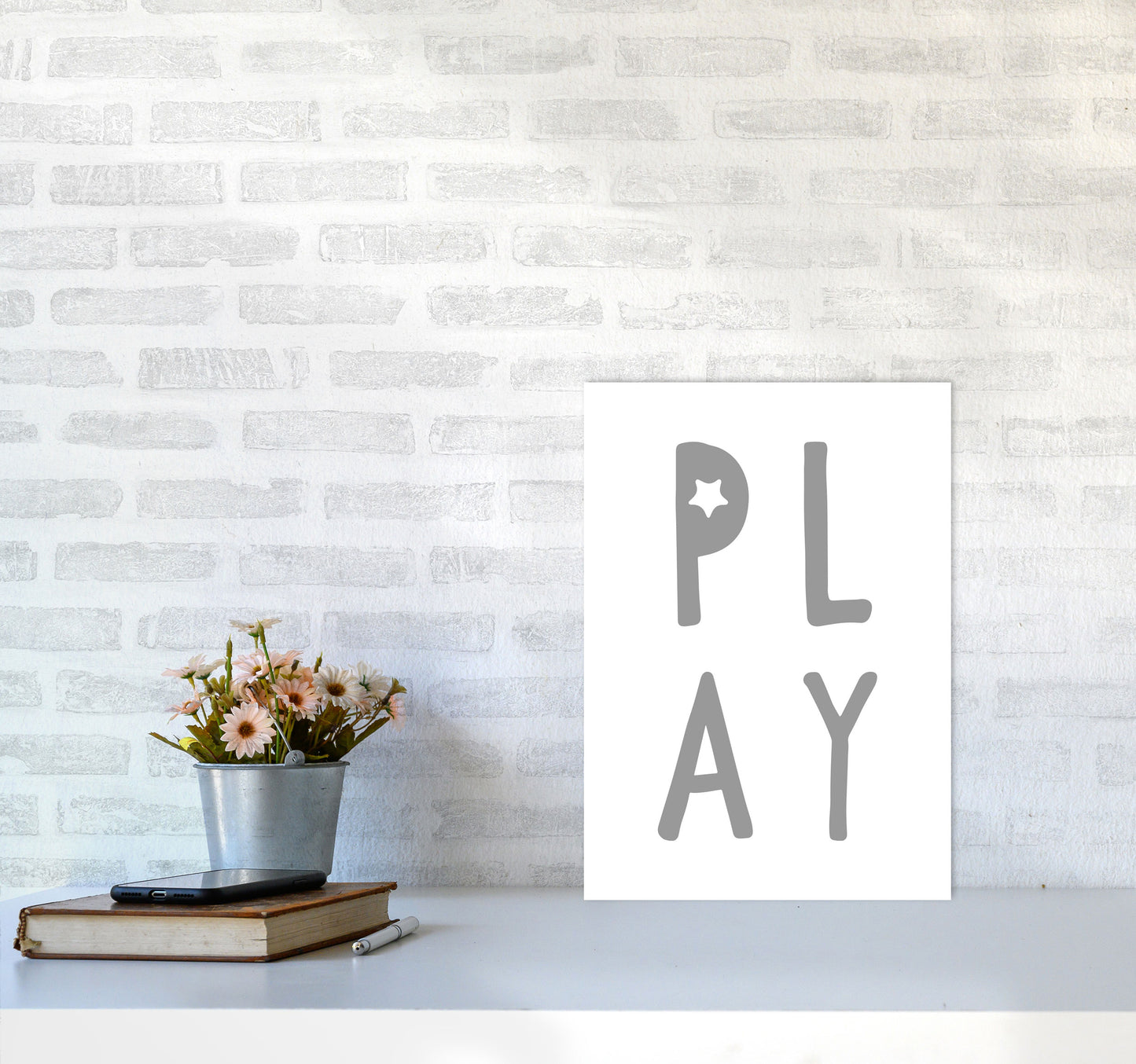 Play Grey Framed Typography Wall Art Print A3 Black Frame